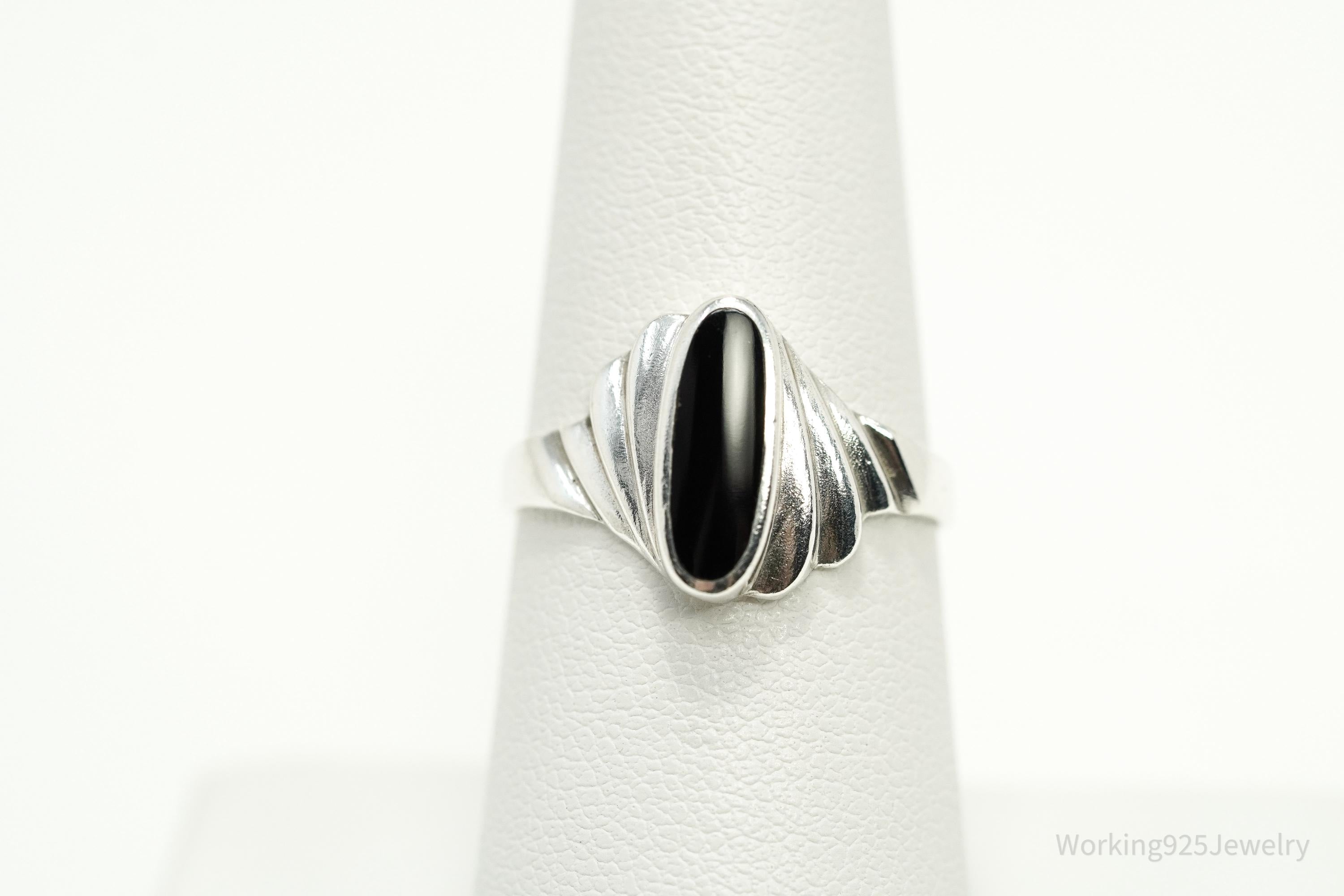 Vintage Black Onyx Sterling Silver Ring - Size 7.25