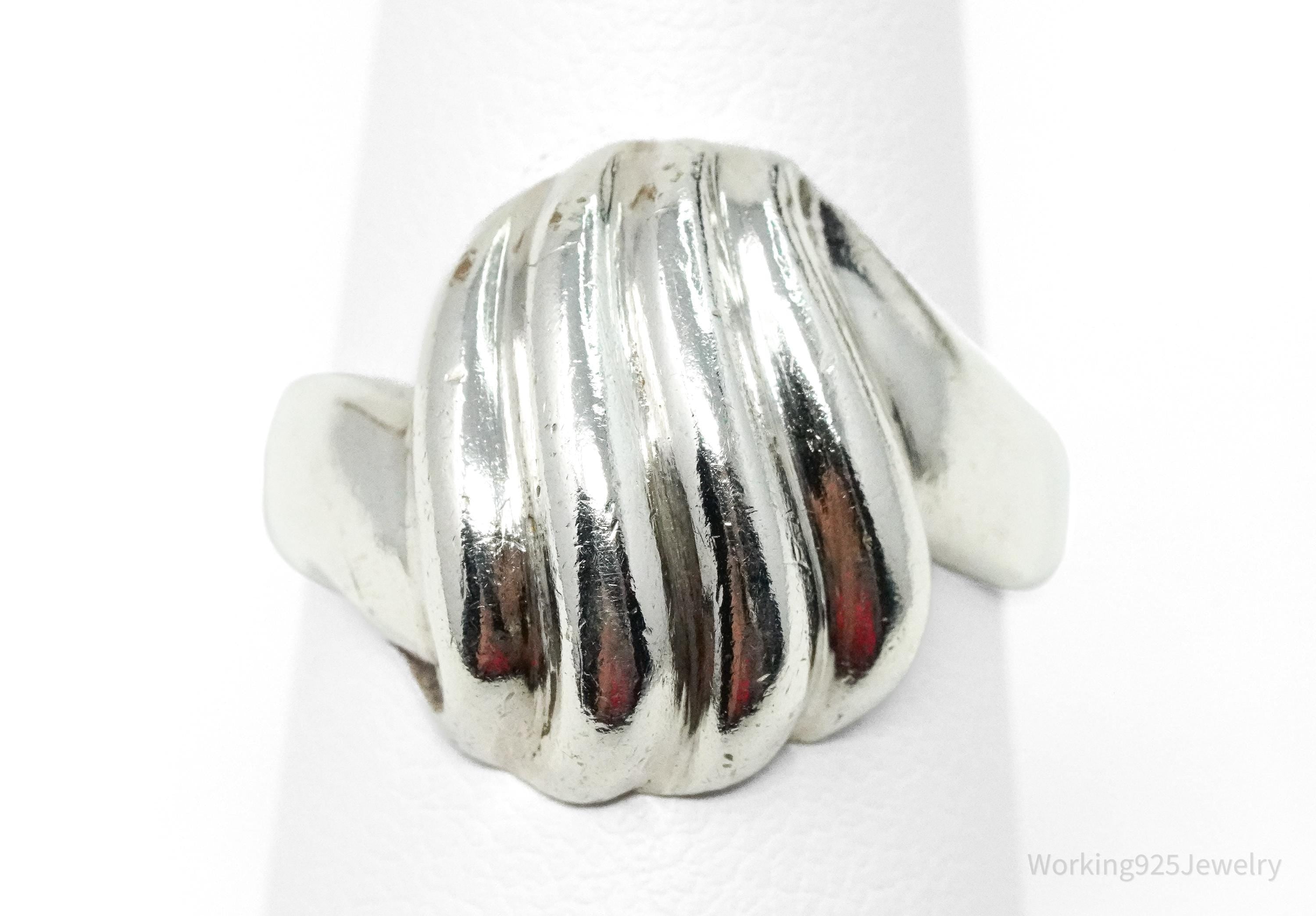 Vintage Puffy Ribbed Modernist Style Sterling Silver Ring - Size 6.75