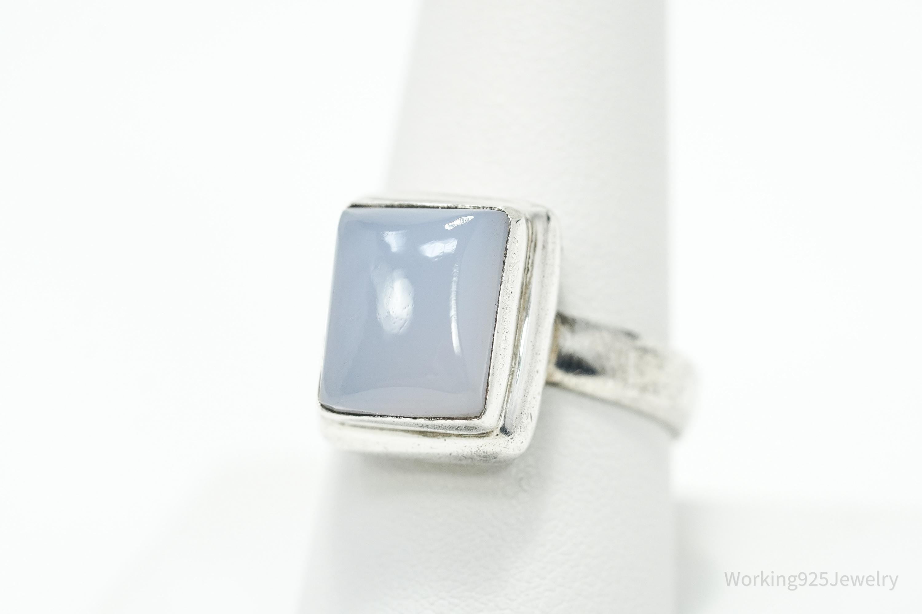 Vintage Blue Lavender Chalcedony Sterling Silver Ring - Size 9