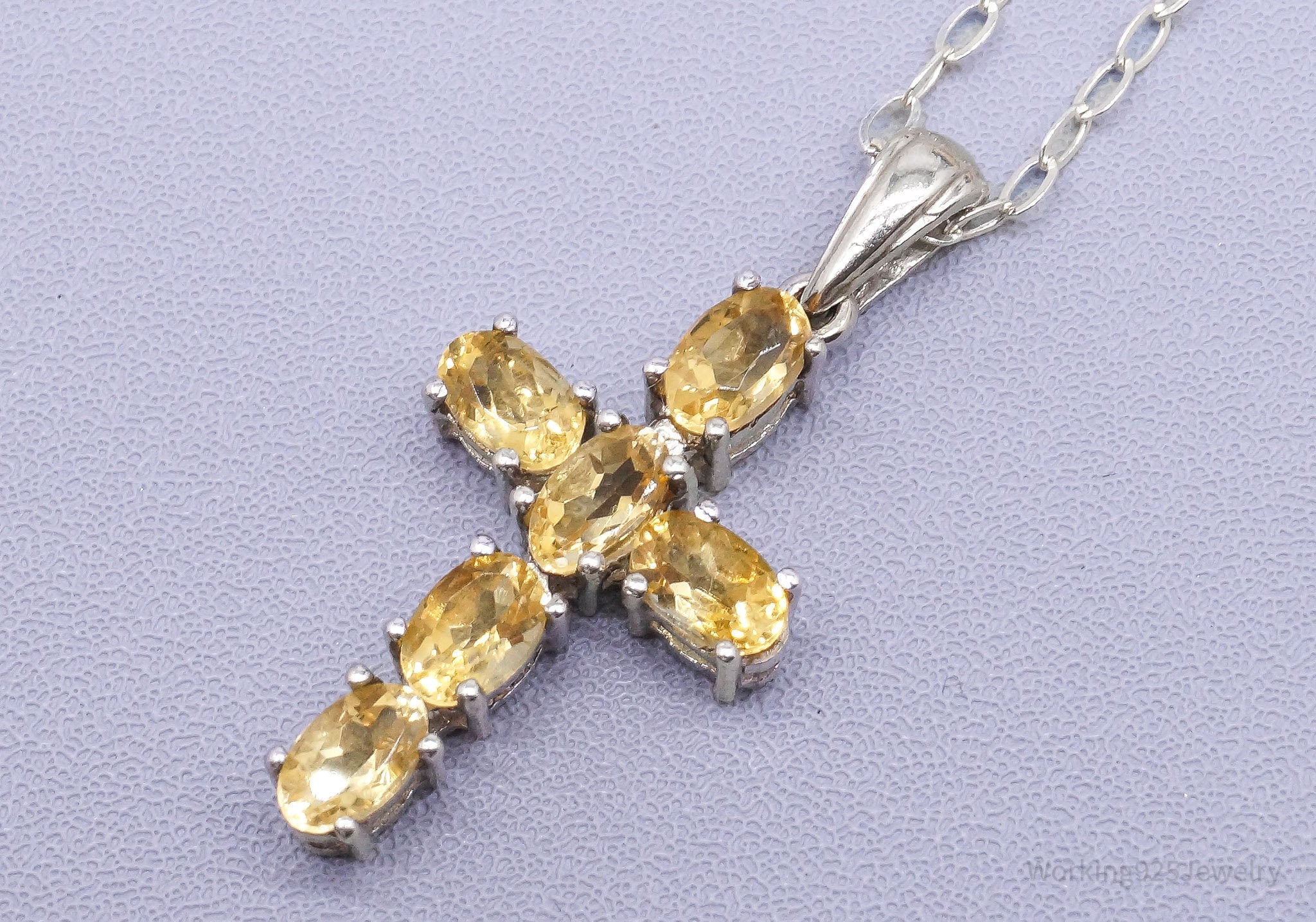 Vintage Citrine Sterling Silver Necklace 16"