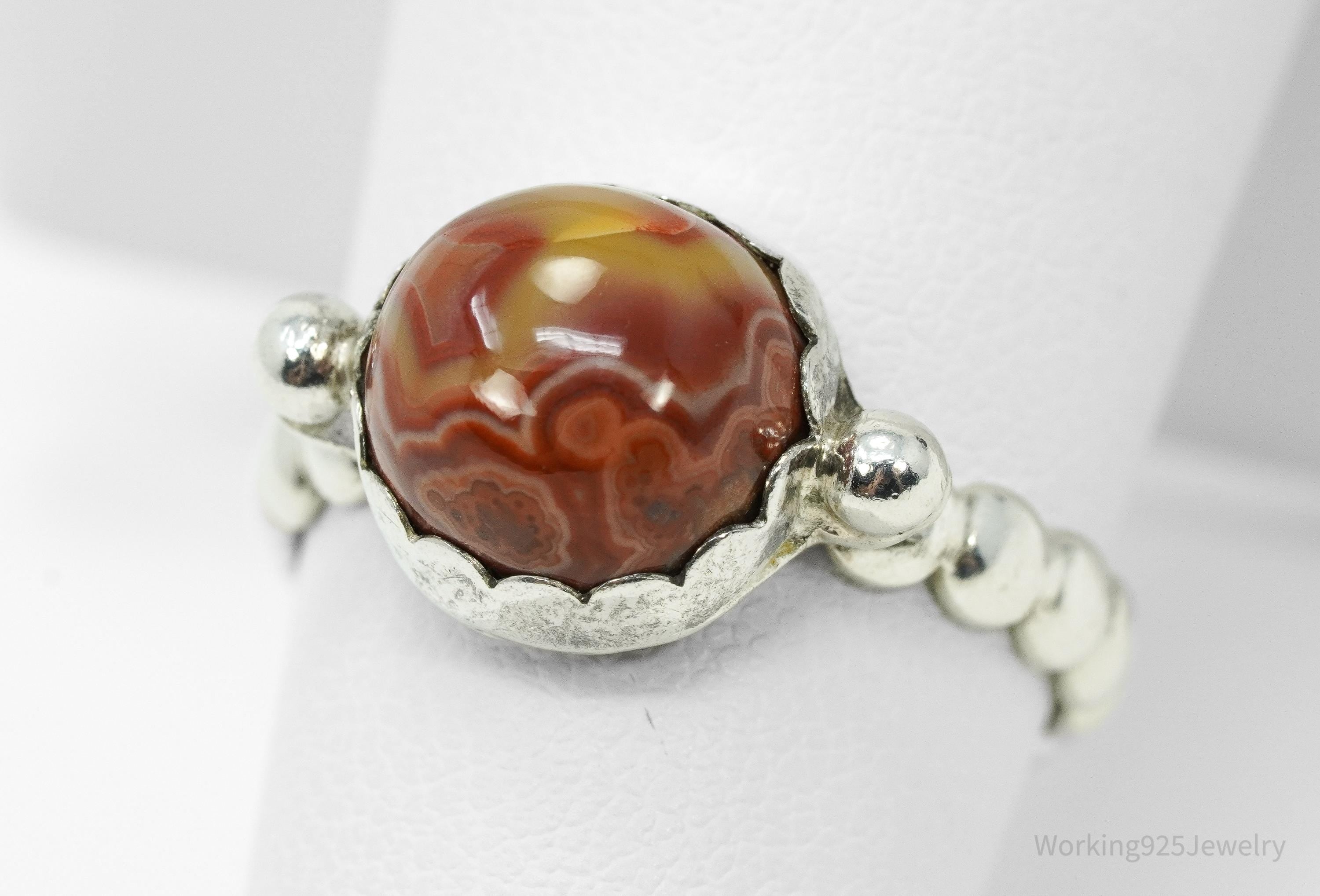 Vintage Agate Modernist Style Silver Ring - Size 7