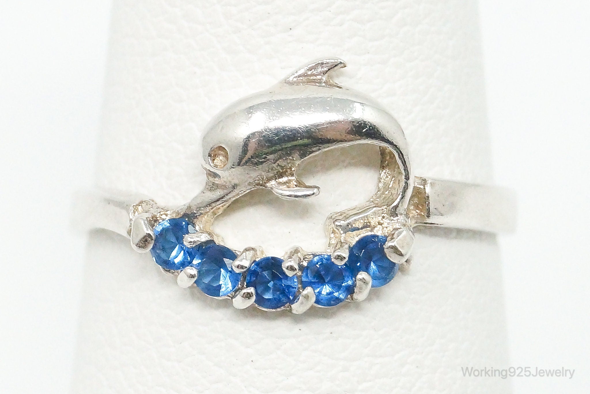 Blue Topaz Dolphin Sterling Silver Ring - Size 6.5