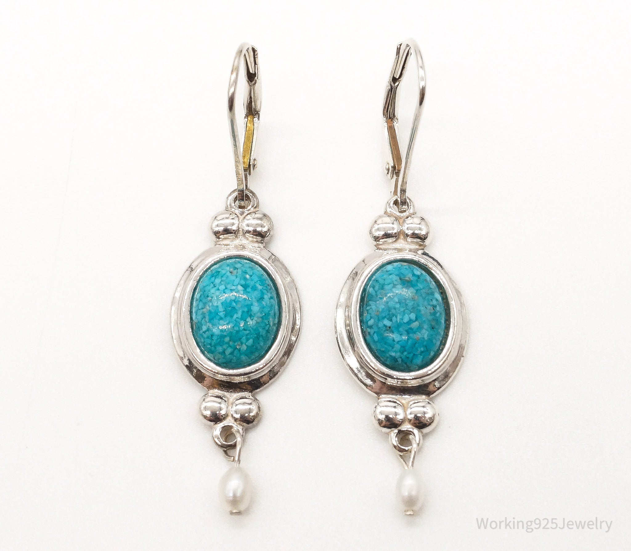 Vintage Designer CCO Turquoise Pearl Sterling Silver Earrings