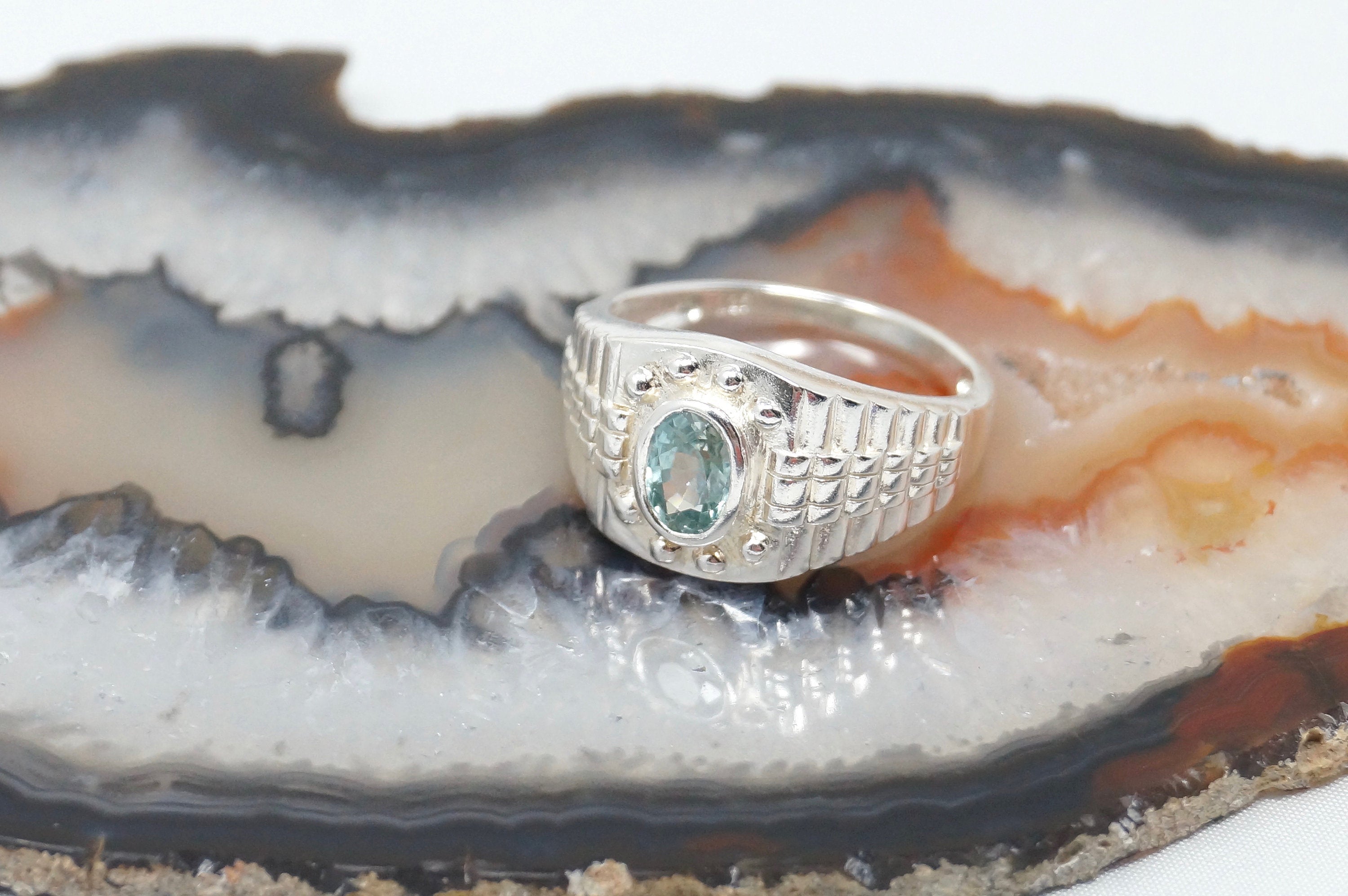 Vintage Oval Aquamarine Art Deco Style Sterling Silver Statement Ring Sz 10