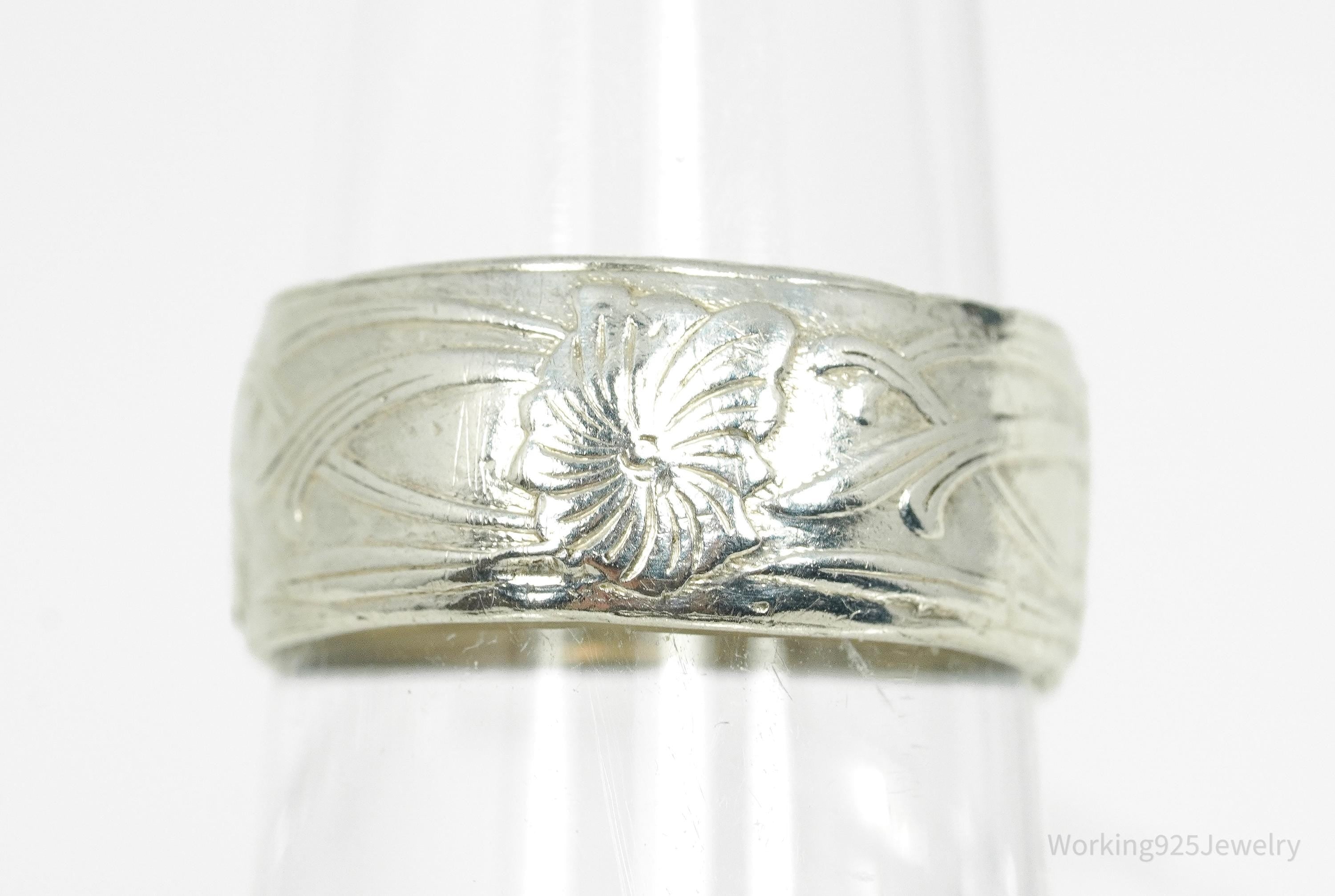 Antique Art Nouveau Style Sterling Silver Band Ring - Size 5.75