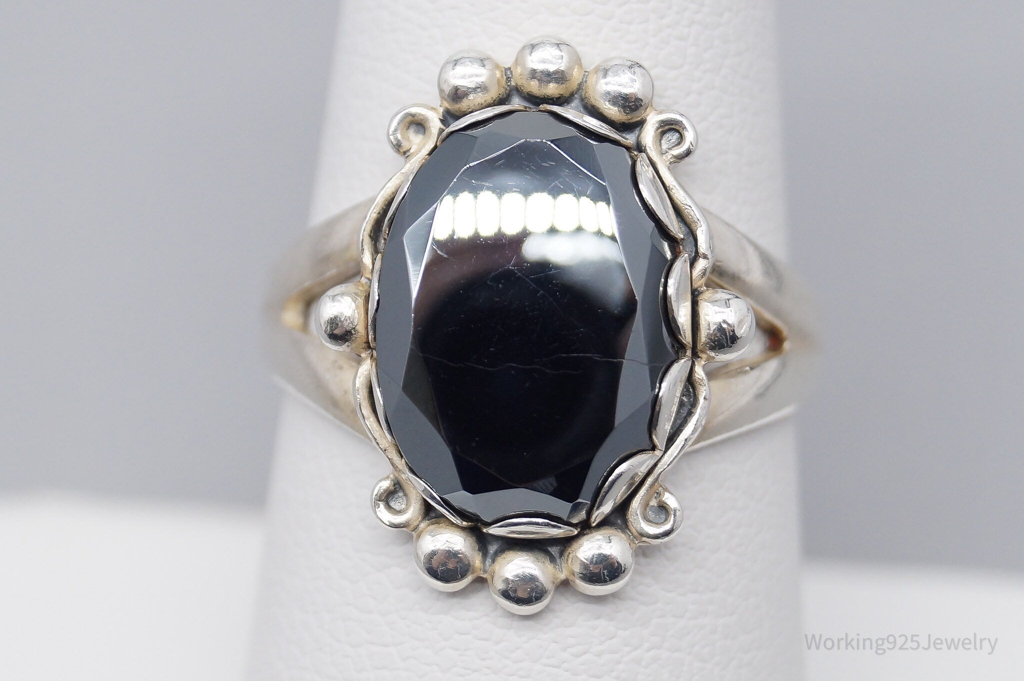 Vintage Native Bell Trading Post Hematite Sterling Silver Ring - Size 8