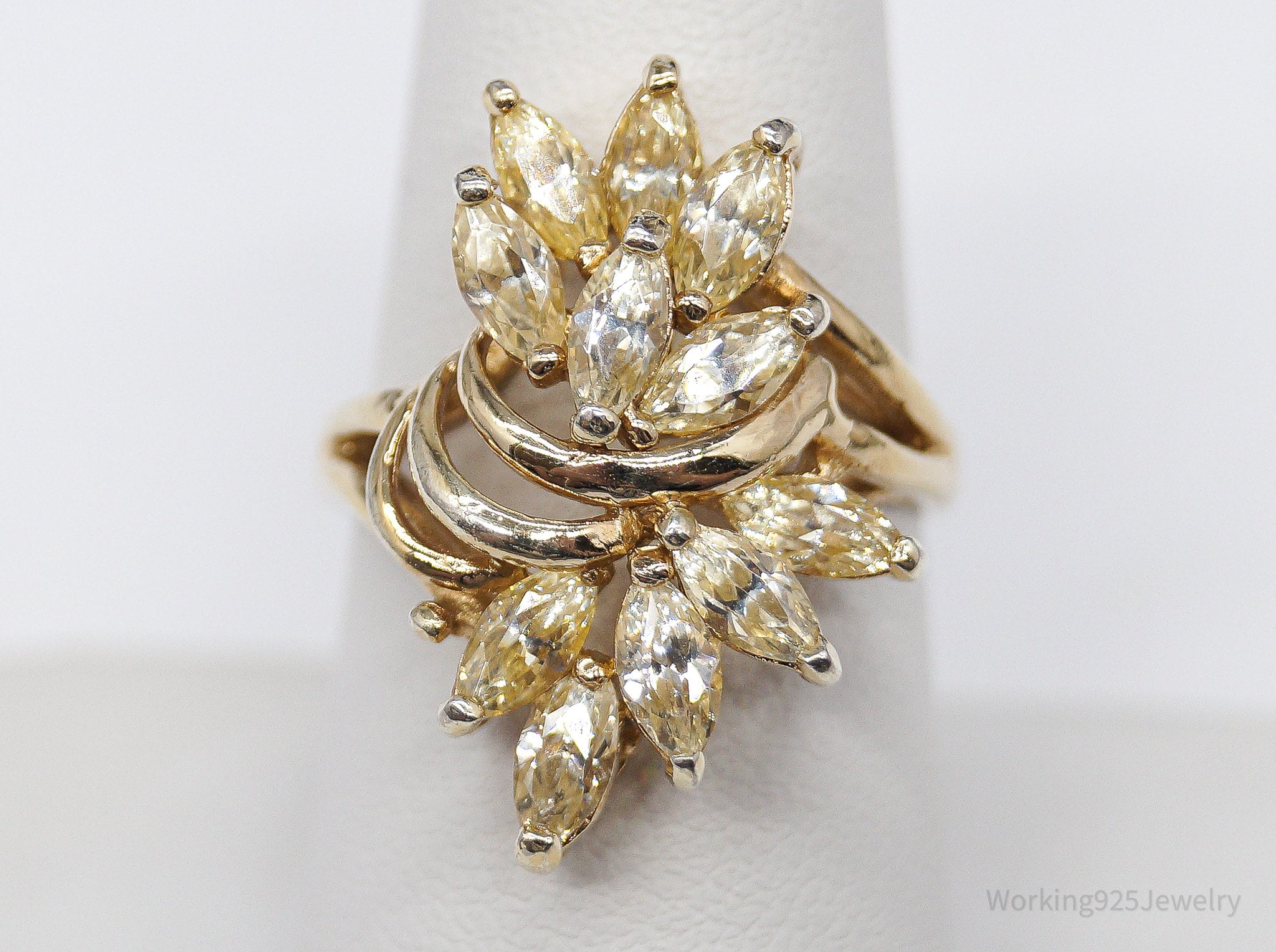 Vintage PAJ Yellow Cubic Zirconia Gold Vermeil Sterling Silver Ring Size 8.25