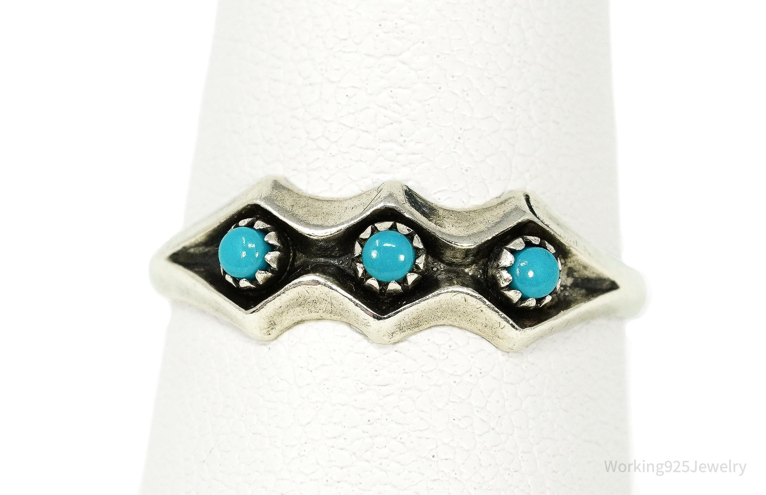 Vintage Handmade Native American Turquoise Sterling Silver Ring - Size 7.5