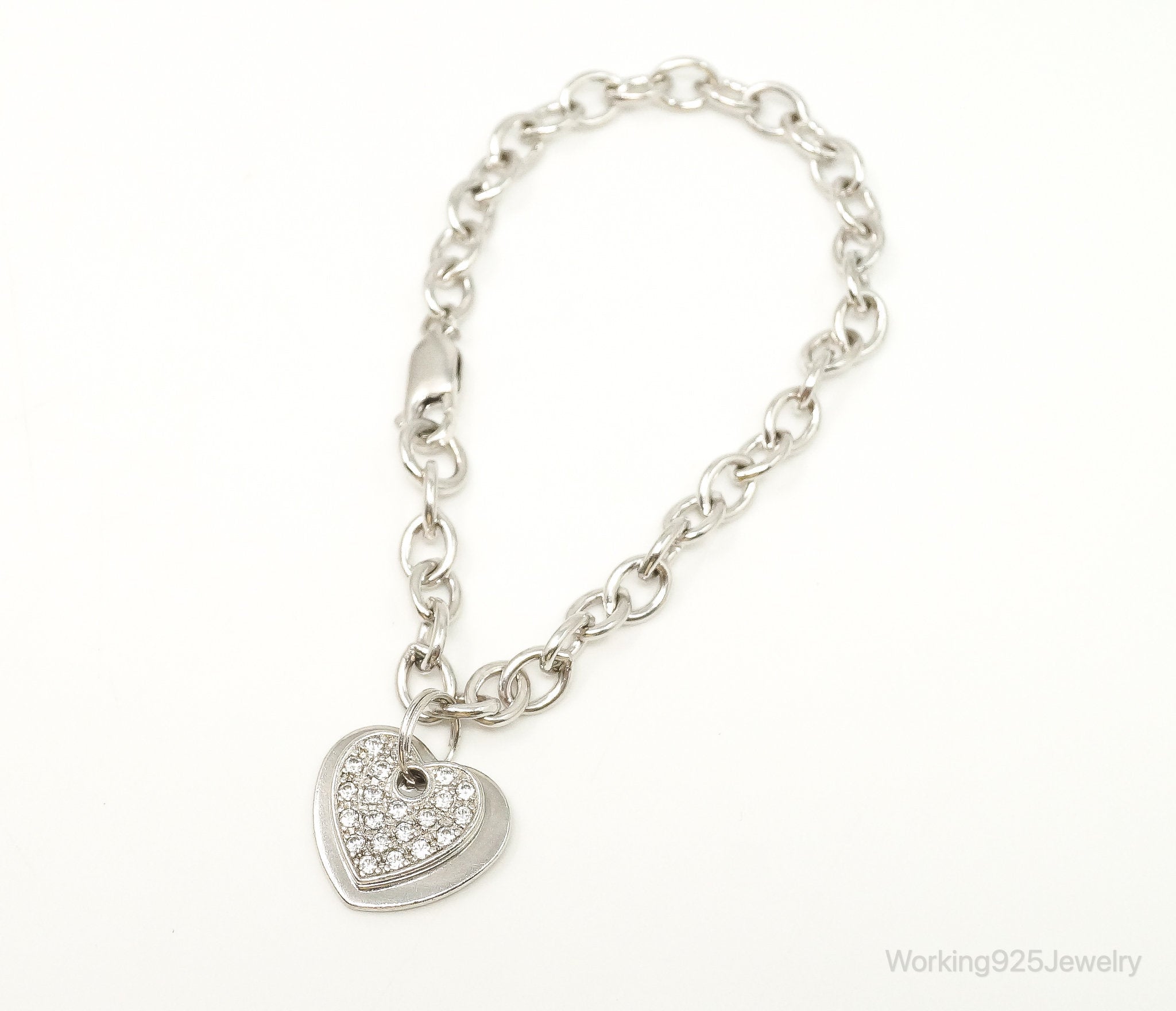 Designer Ross Simons Cubic Zirconia Heart Sterling Silver Bracelet