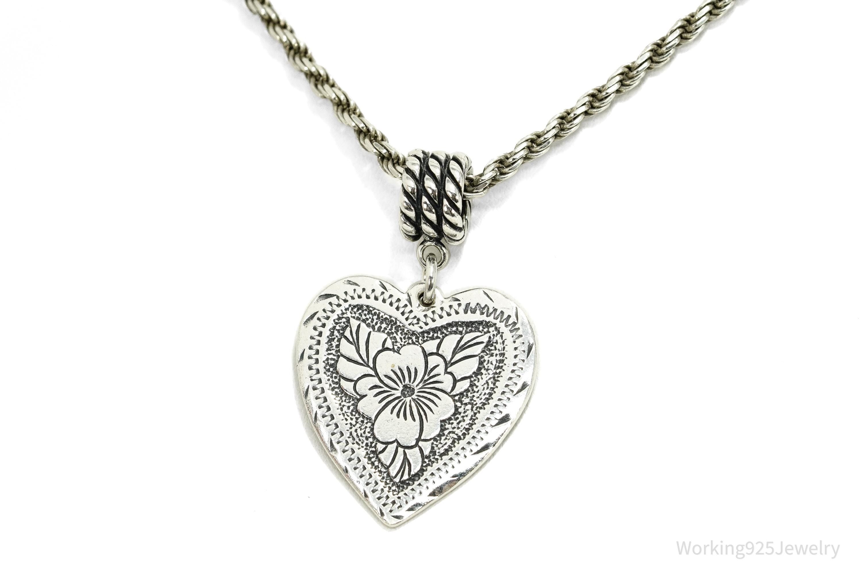 Vintage Native Carolyn Pollack Relios Flower Heart Sterling Silver Necklace 18"