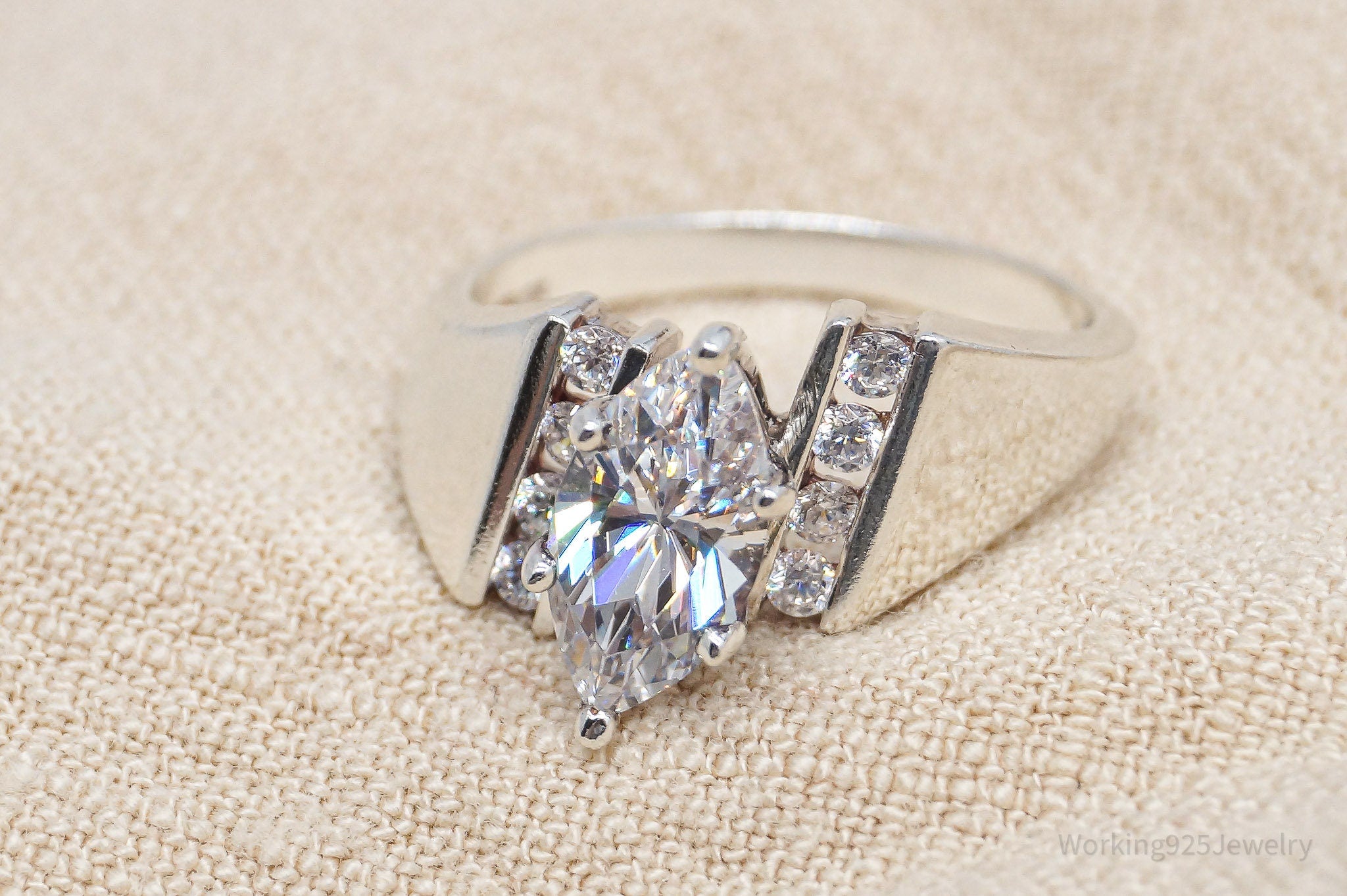 Vintage Diamonique Cubic Zirconia Sterling Silver Ring - Size 8