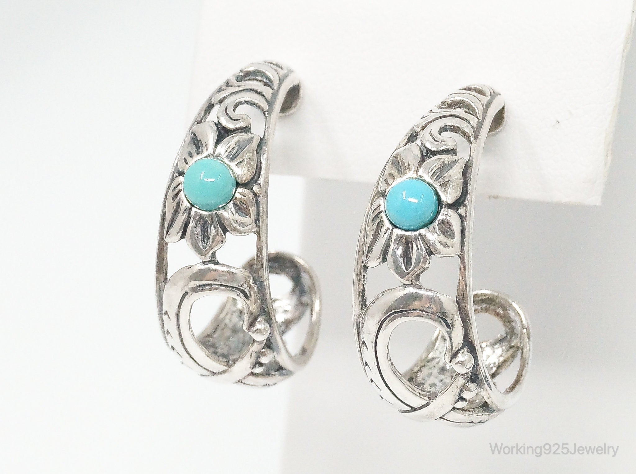 Western Designer Carolyn Pollack Relios Turquoise Sterling Silver Hoop Earrings