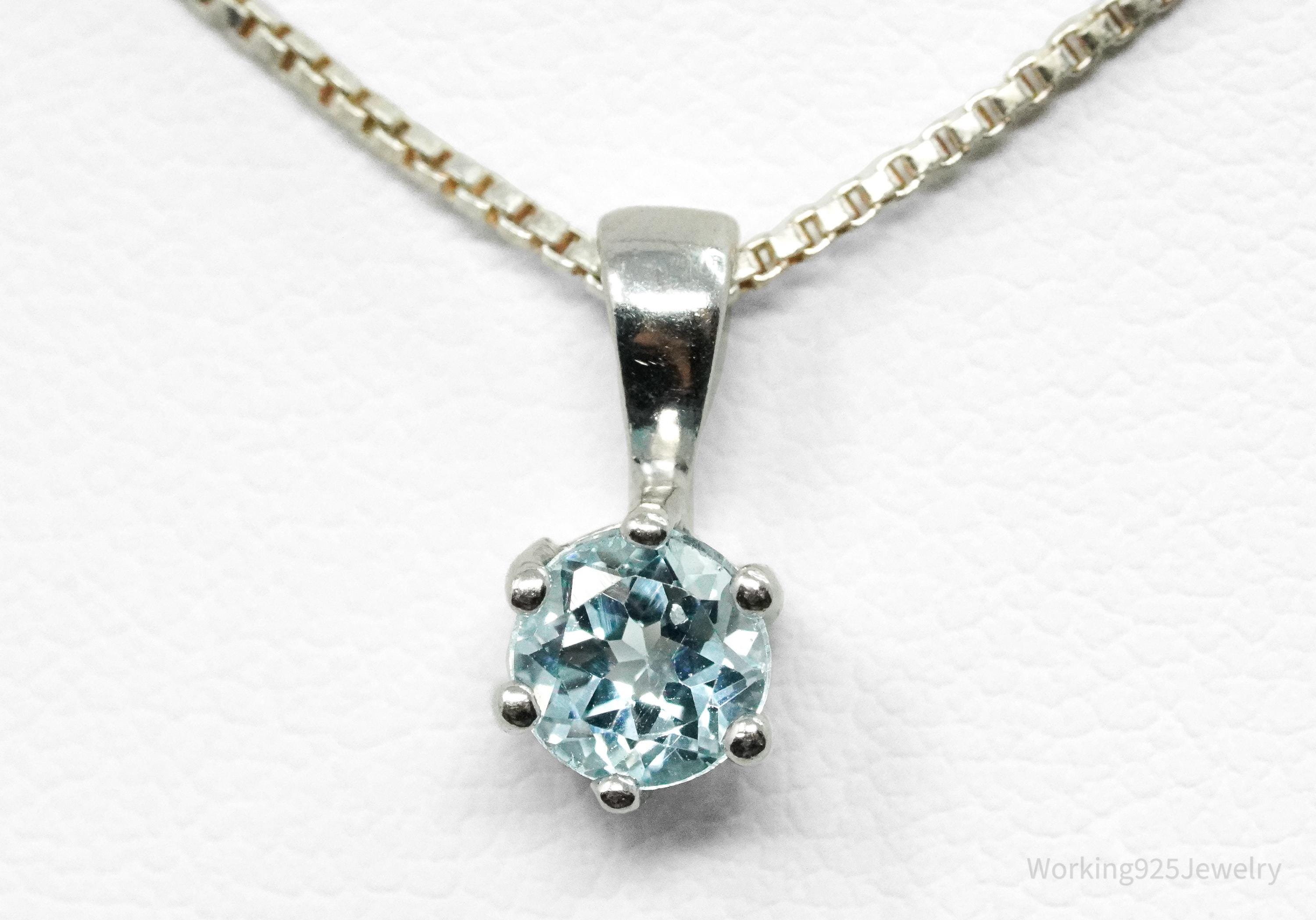 Vintage RJ Blue Topaz Sterling Silver Necklace 18"