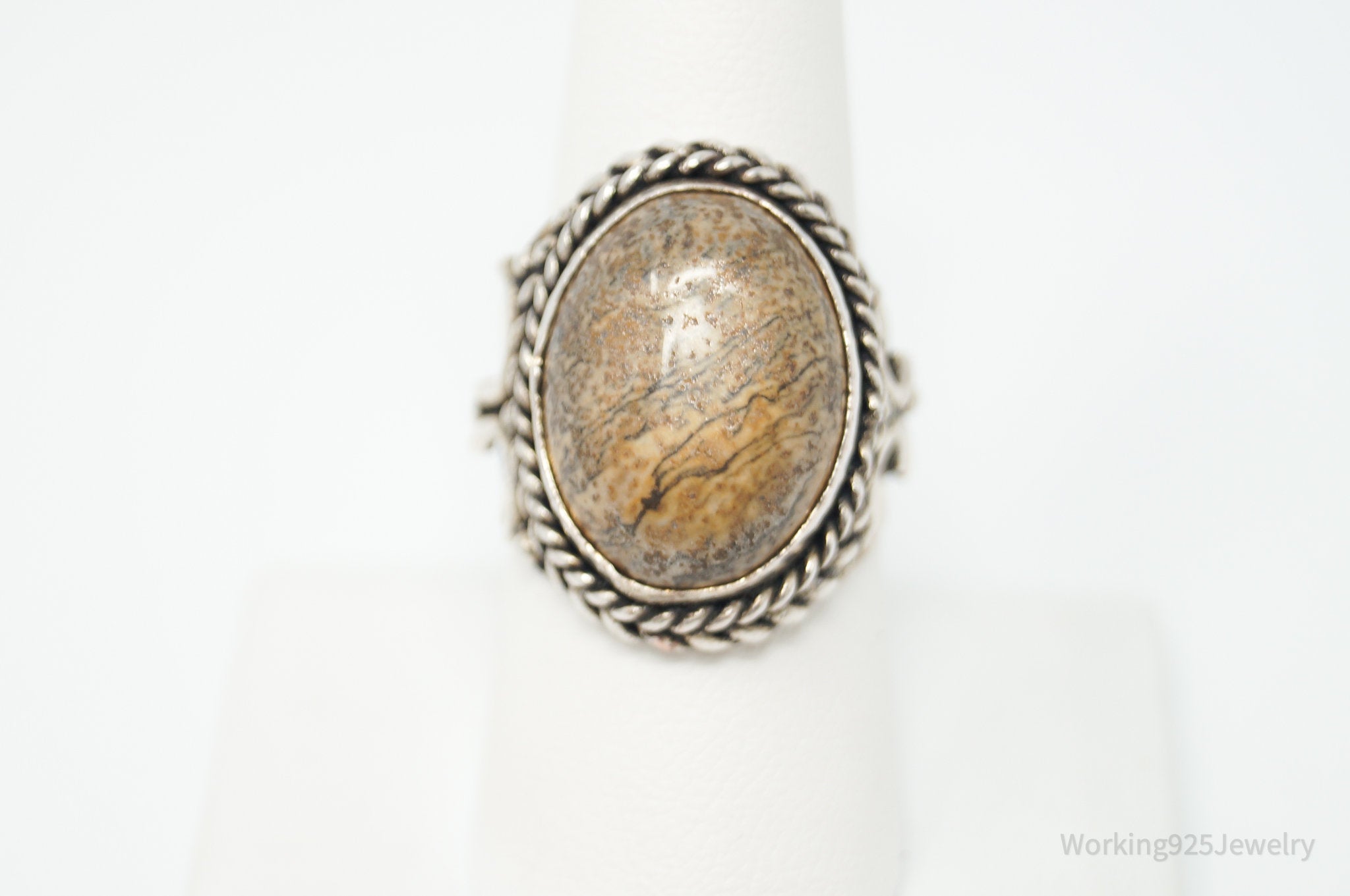 Vintage Southwestern Large Sand Jasper Sterling Silver Ring Size 8