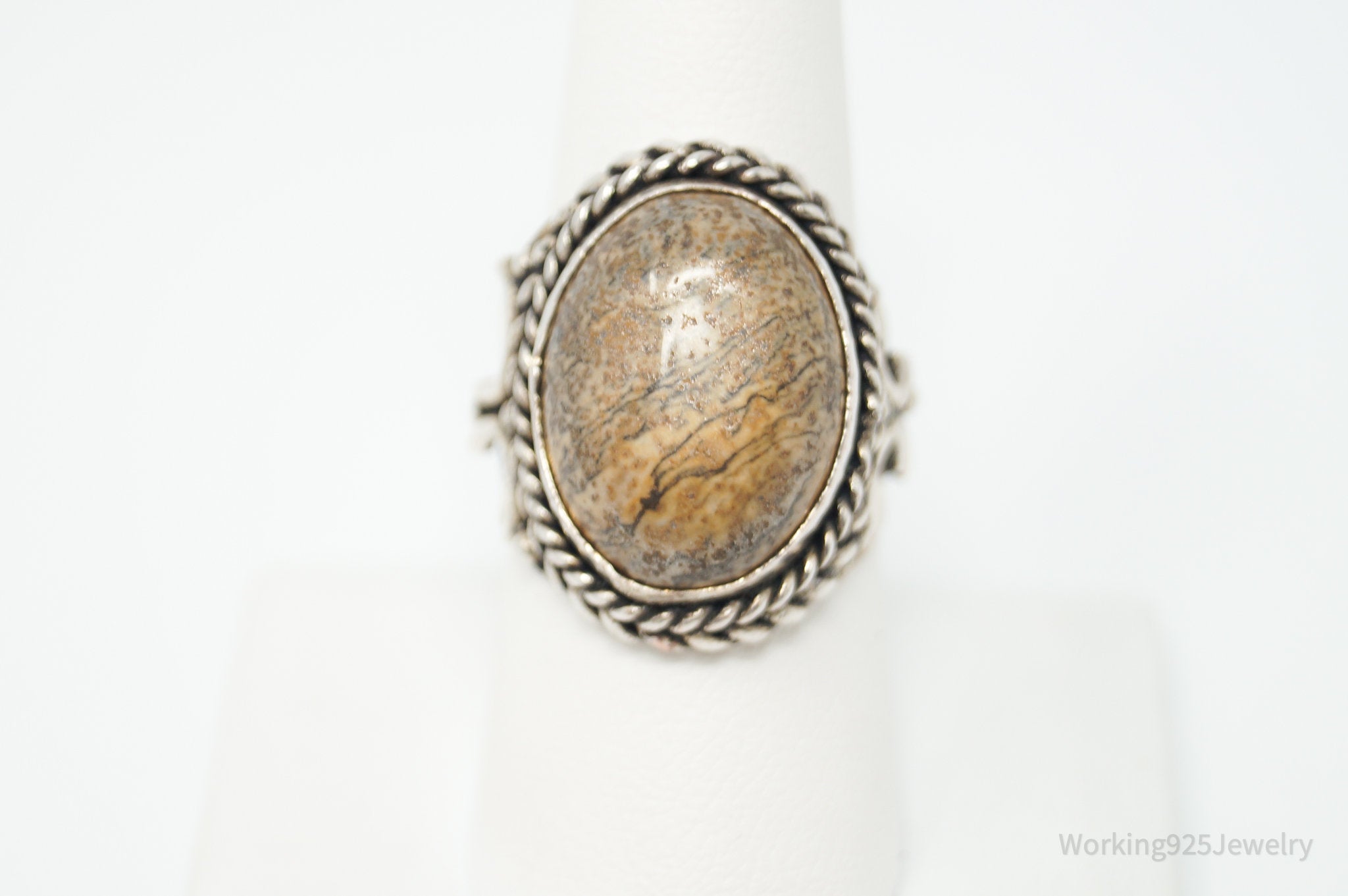 Vintage Southwestern Large Sand Jasper Sterling Silver Ring Size 8