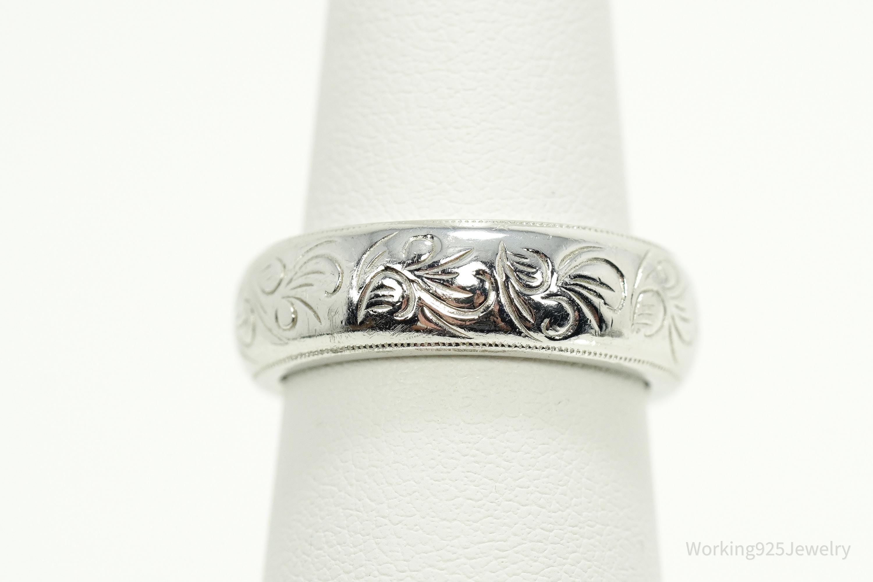 Vintage Designer TACORI Etched Sterling Silver Band Ring - Size 8