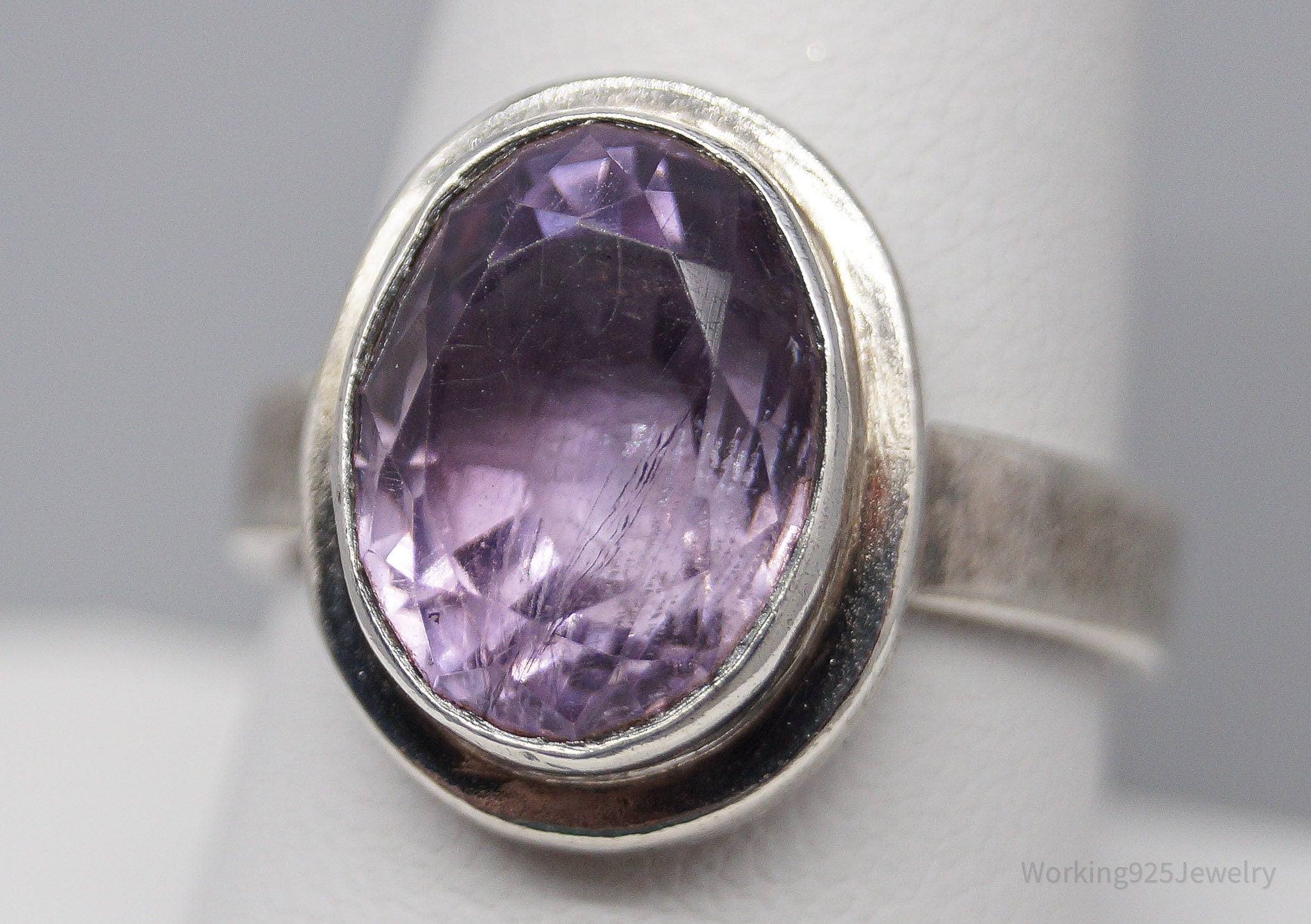 Vintage Amethyst Modernist Sterling Silver Ring - Size 9.5