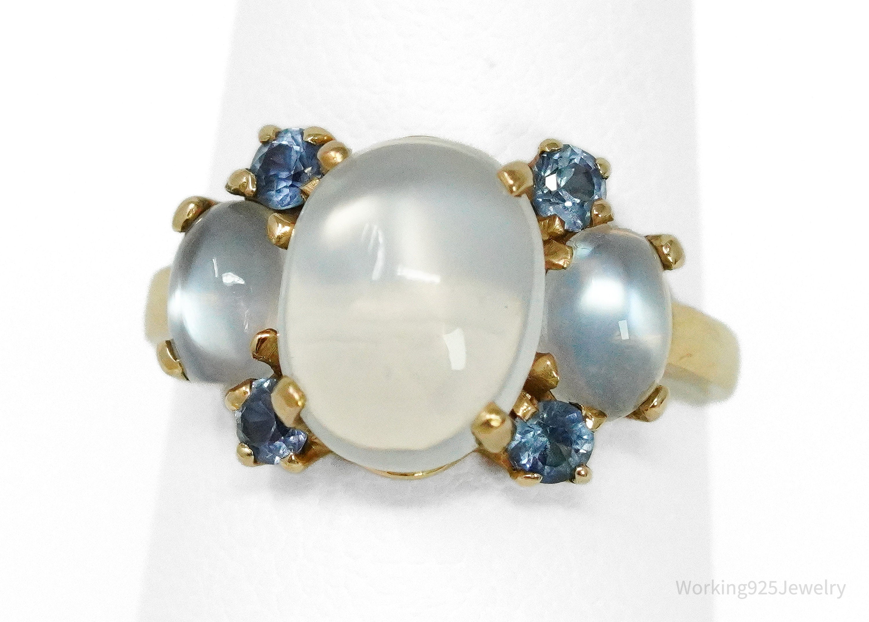 14K Yellow Gold Moonstone & Sapphire Cocktail Ring - Size 5 1/2