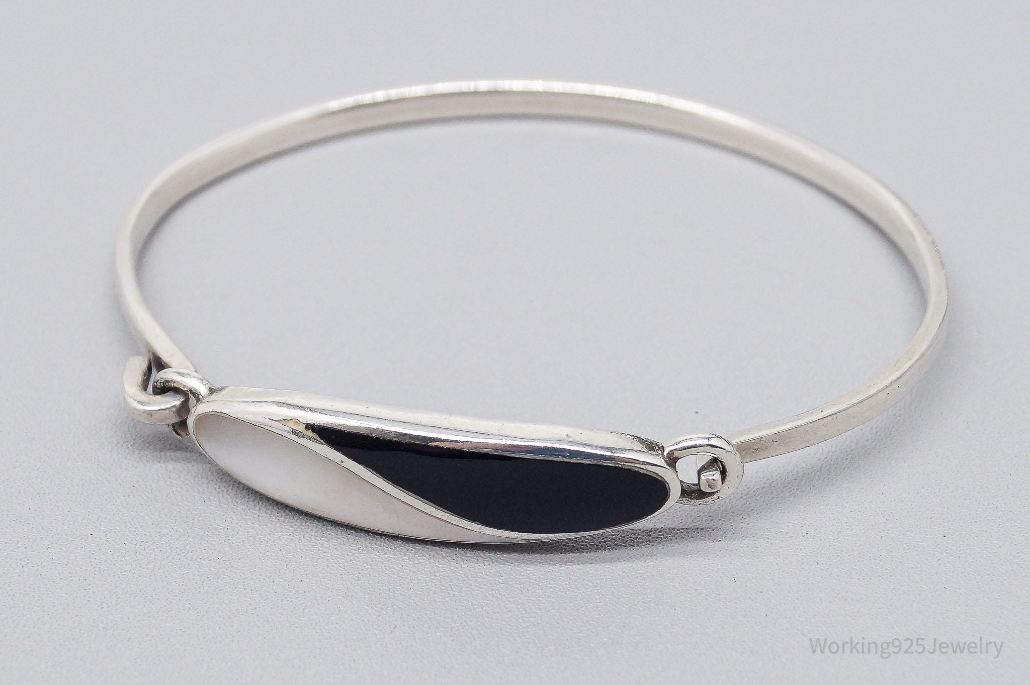 Vintage Black Onyx Mother Of Pearl Sterling Silver Bracelet 6.5"