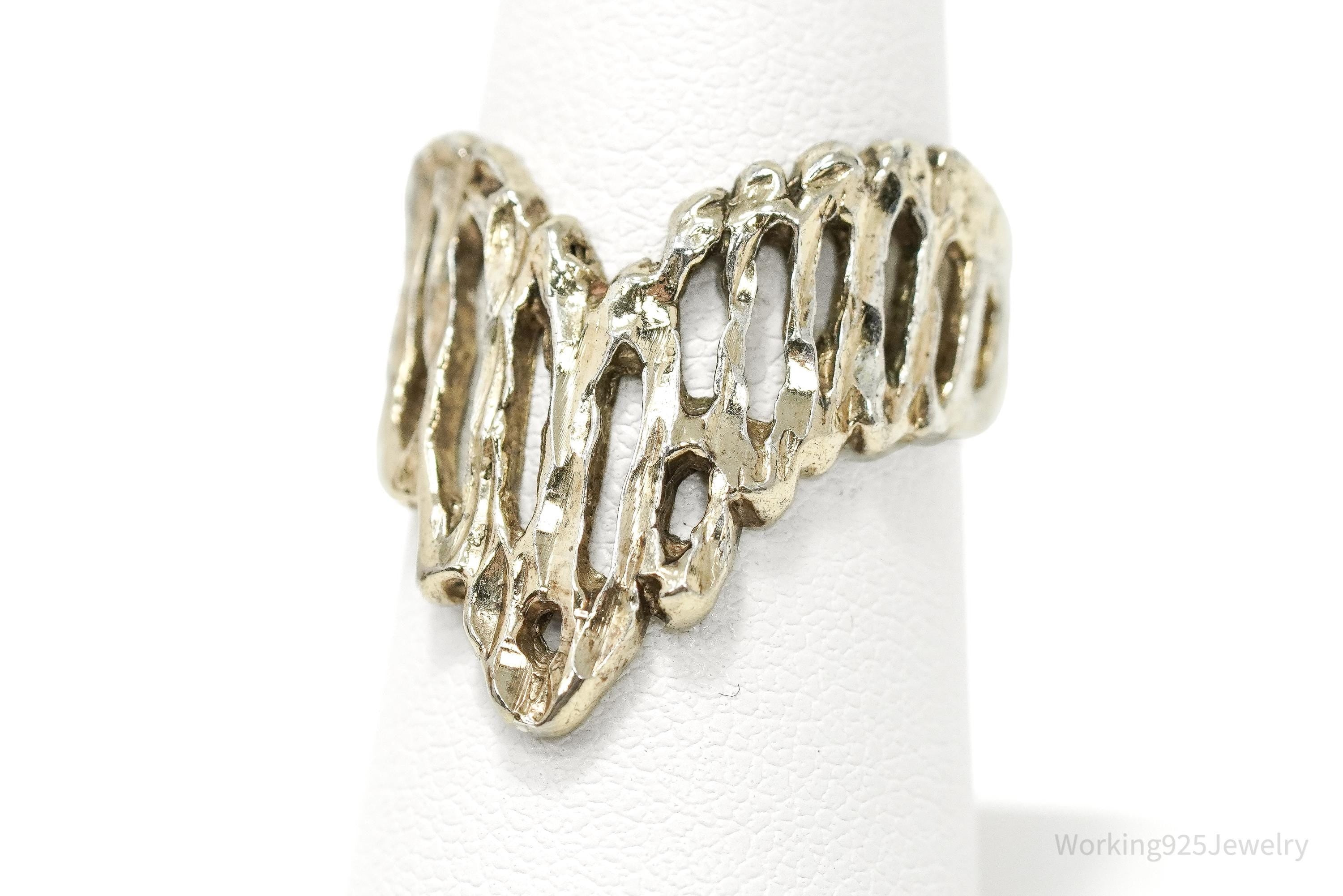 Vintage Brutalist Style Gold Vermeil Sterling Silver Ring - Size 7