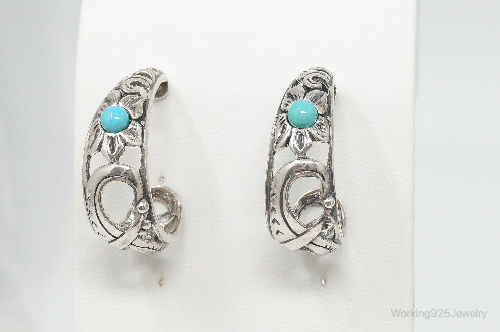 Western Designer Carolyn Pollack Relios Turquoise Sterling Silver Hoop Earrings