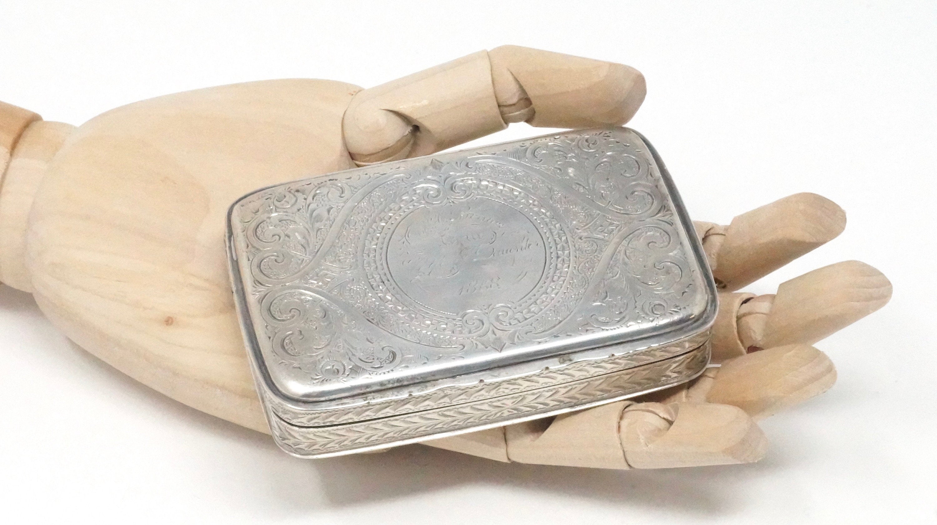 19th Century 1868 Victorian Art Nouveau Ornate Snuff Box Sterling Silver
