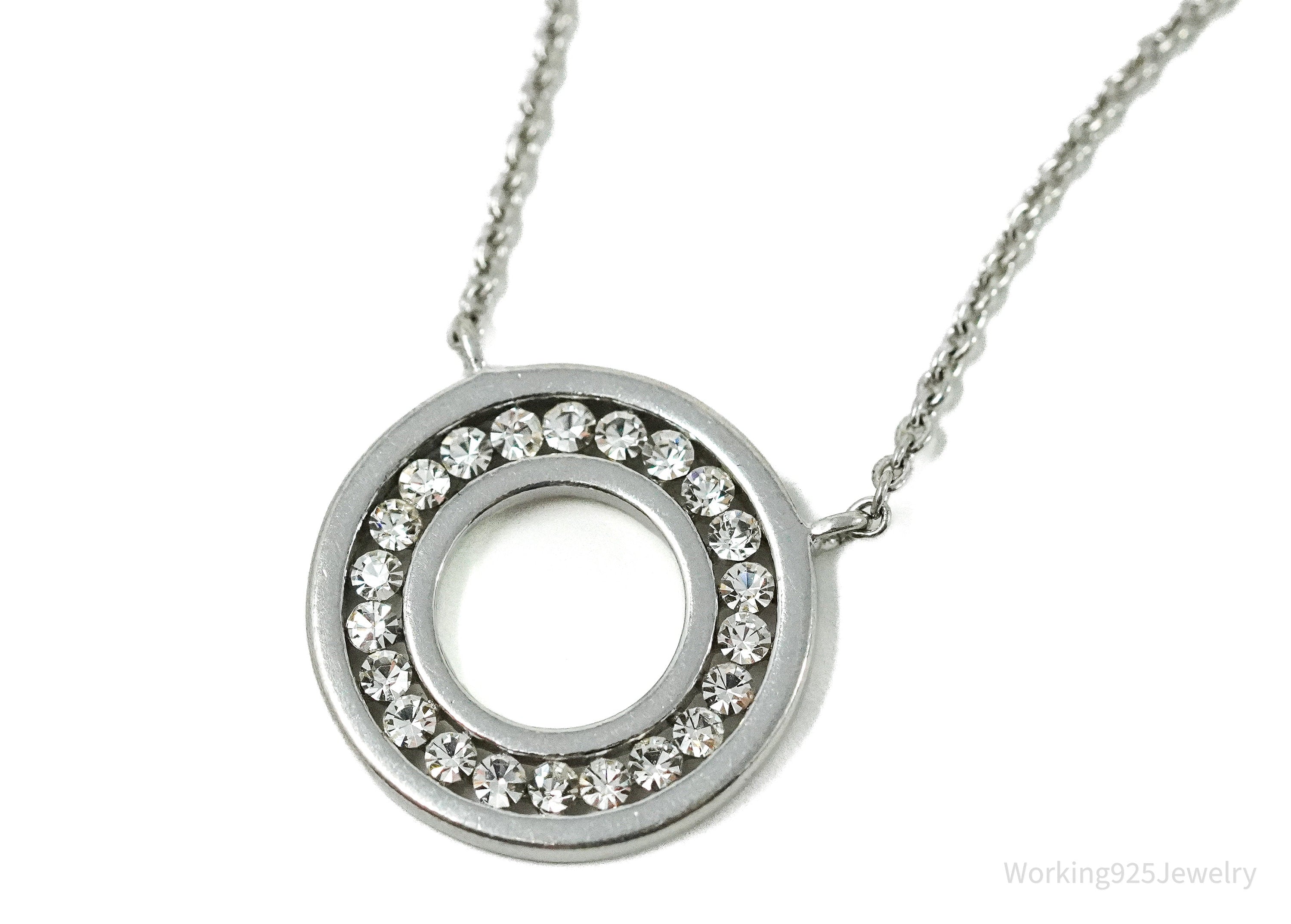 Vintage Cubic Zirconia Halo Sterling Silver Necklace 18"