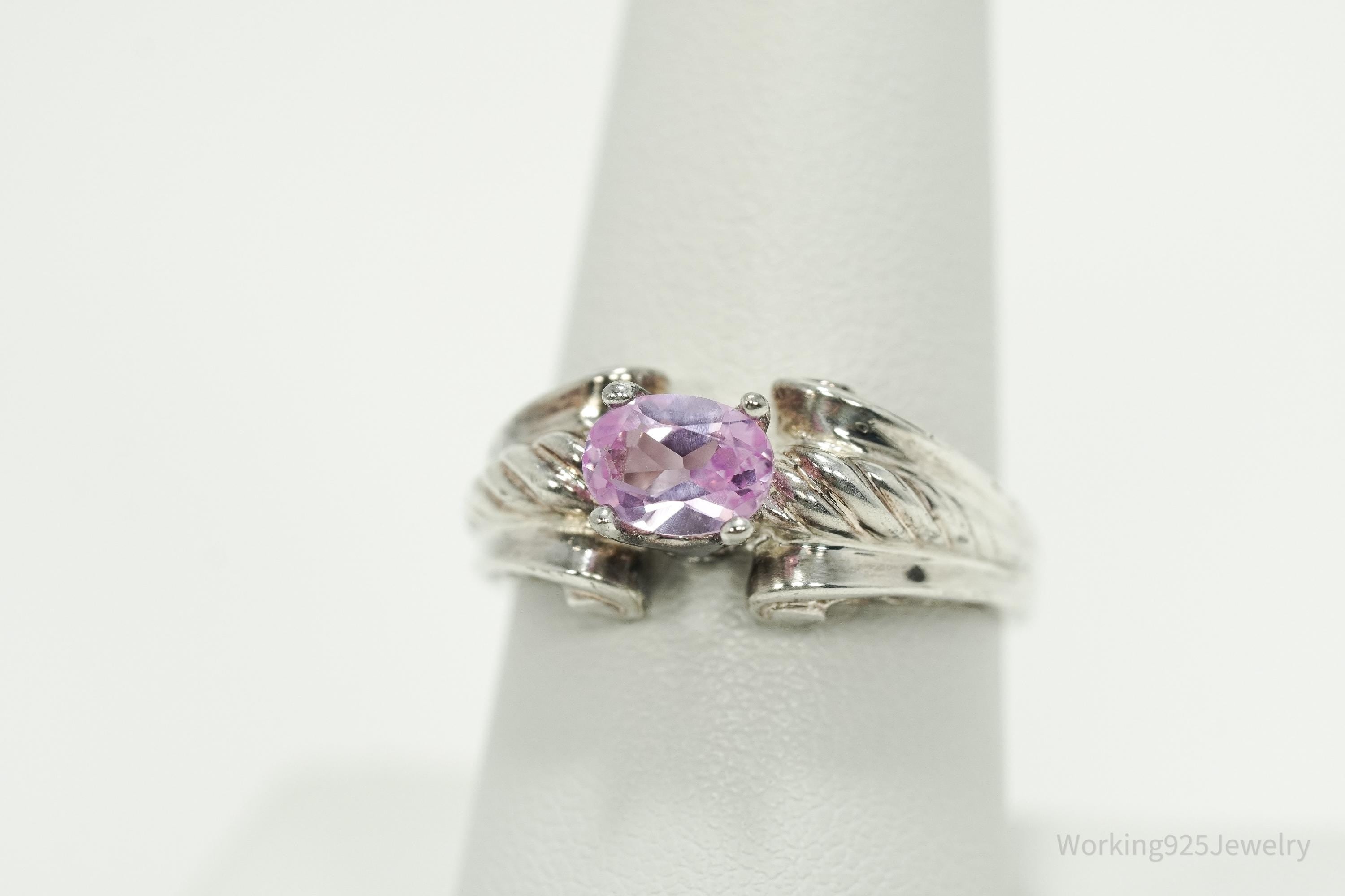 Vintage Lab Pink Sapphire Sterling Silver Ring - Size 8.25
