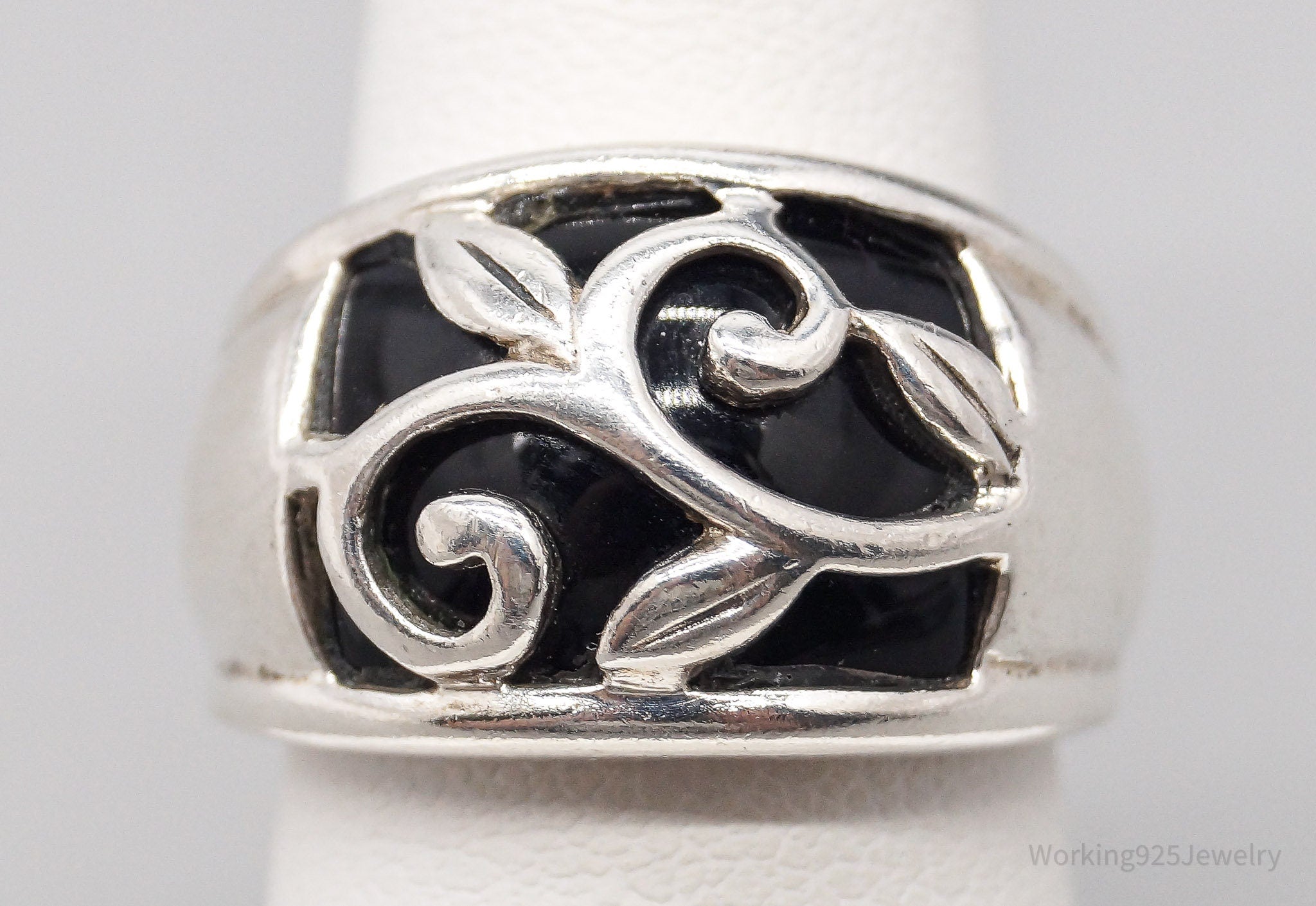 Vintage Black Onyx Sterling Silver Ring - Size 6.25