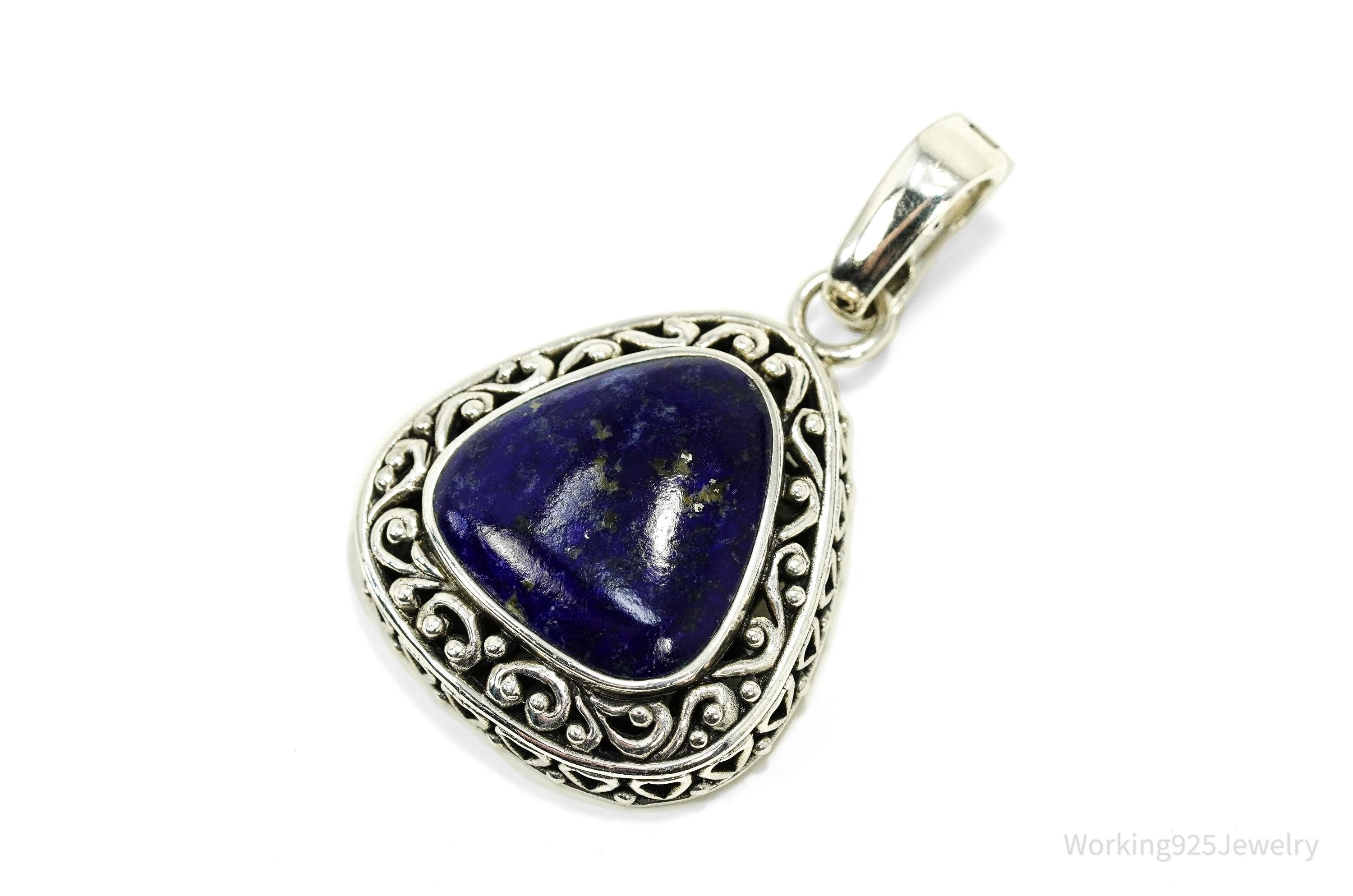 Large Vintage Lapis Lazuli Silver Necklace Pendant