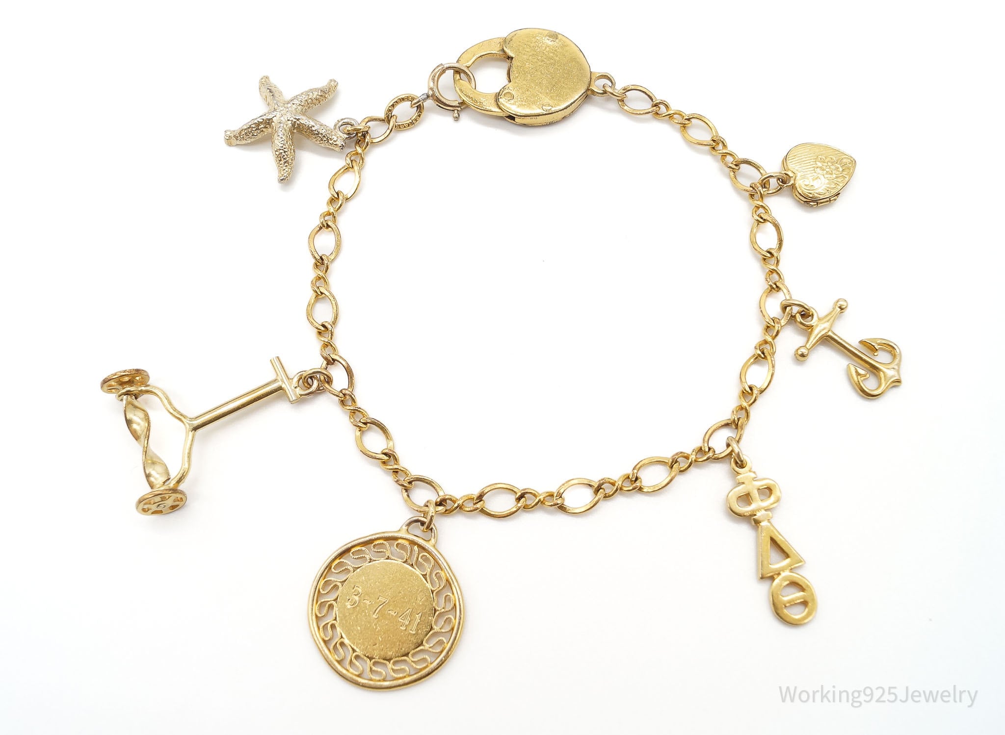 Antique Vintage 12K Gold Filled Charms BraceletLaStage Chain