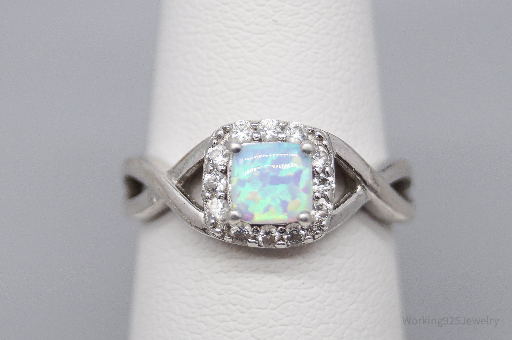 Vintage Opal Cubic Zirconia Sterling Silver Ring - Size 6