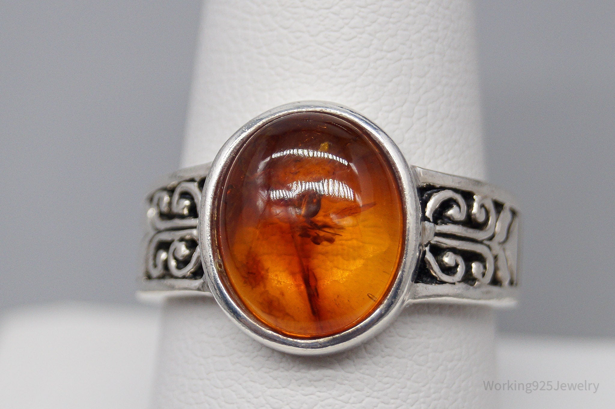 Vintage Amber Sterling Silver Ring Size 8.55