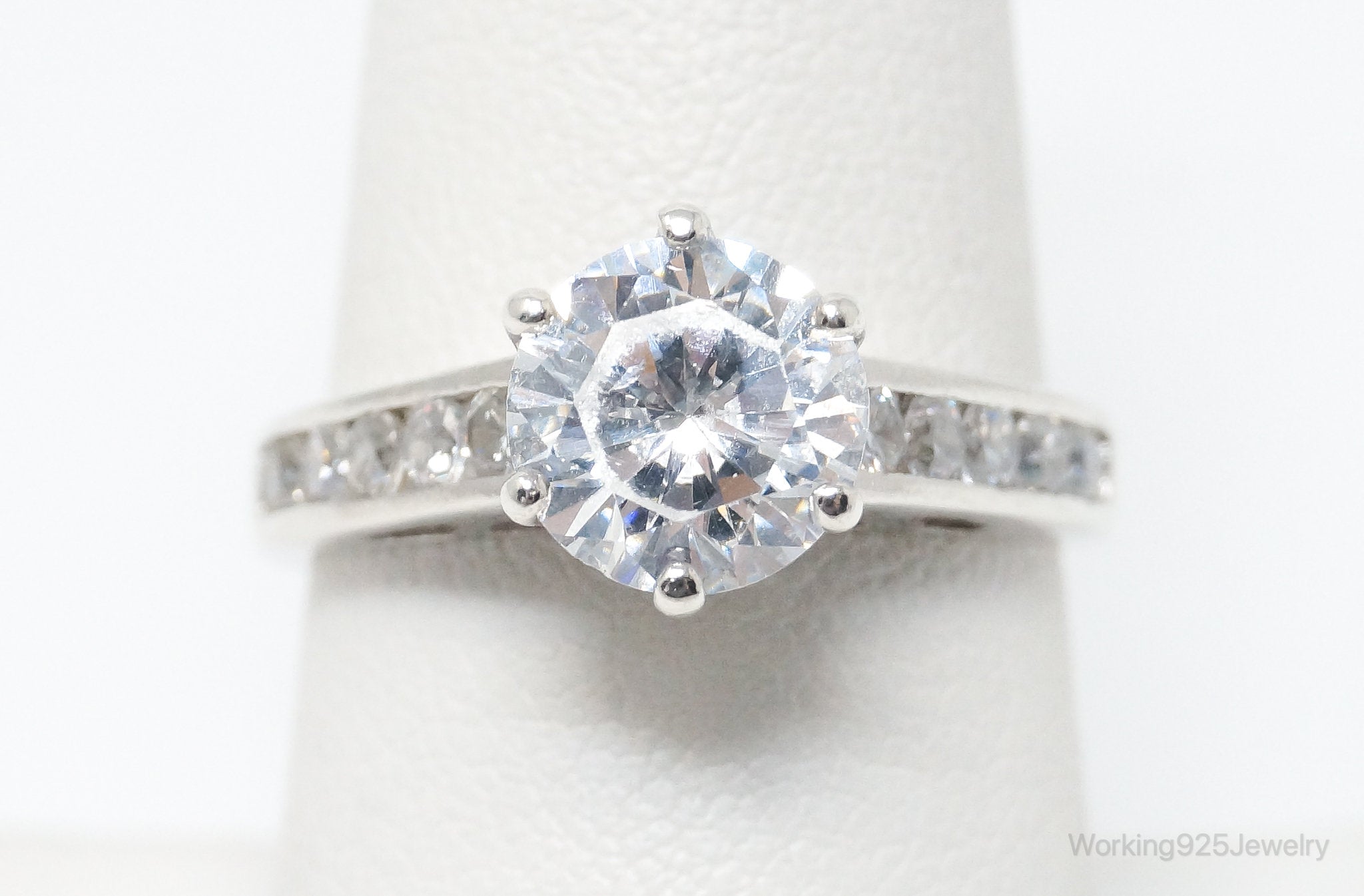 Vintage Art Deco Style Cubic Zirconia Sterling Silver Ring - Size 8