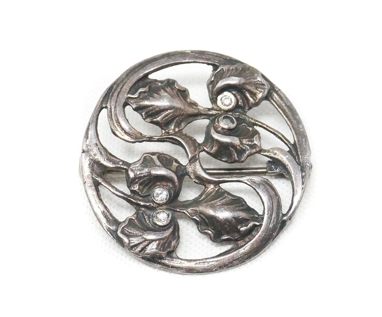 ANTIQUE Vintage Art Nouveau STERLING silver BROOCH Sterling Art Nouveau Antique Woman In Hat With Blue  main image 2