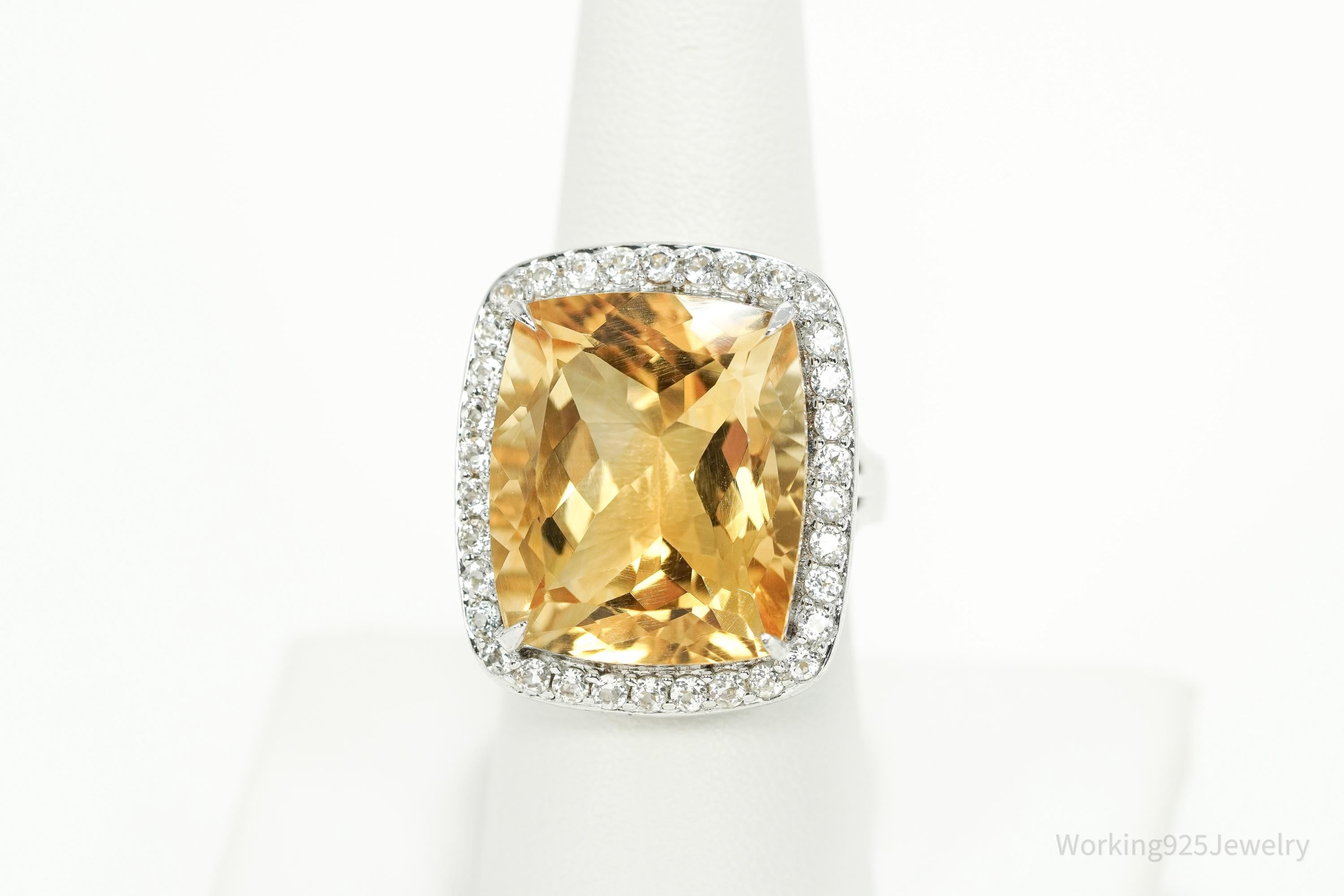 KHR Large Citrine & Cubic Zirconia Sterling Silver Ring Size 7.5
