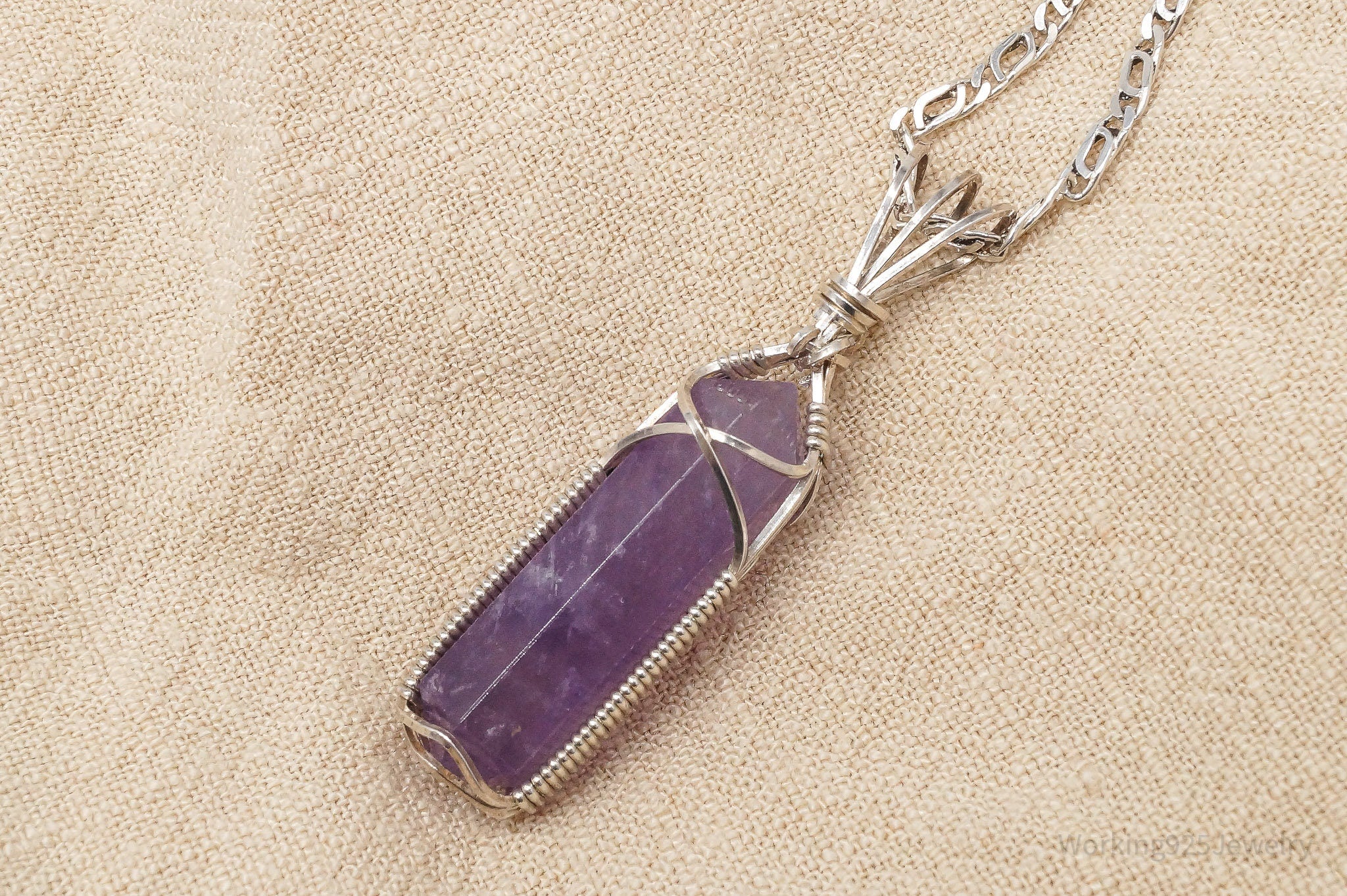 Vintage Amethyst Crystal Sterling Silver Necklace 2"