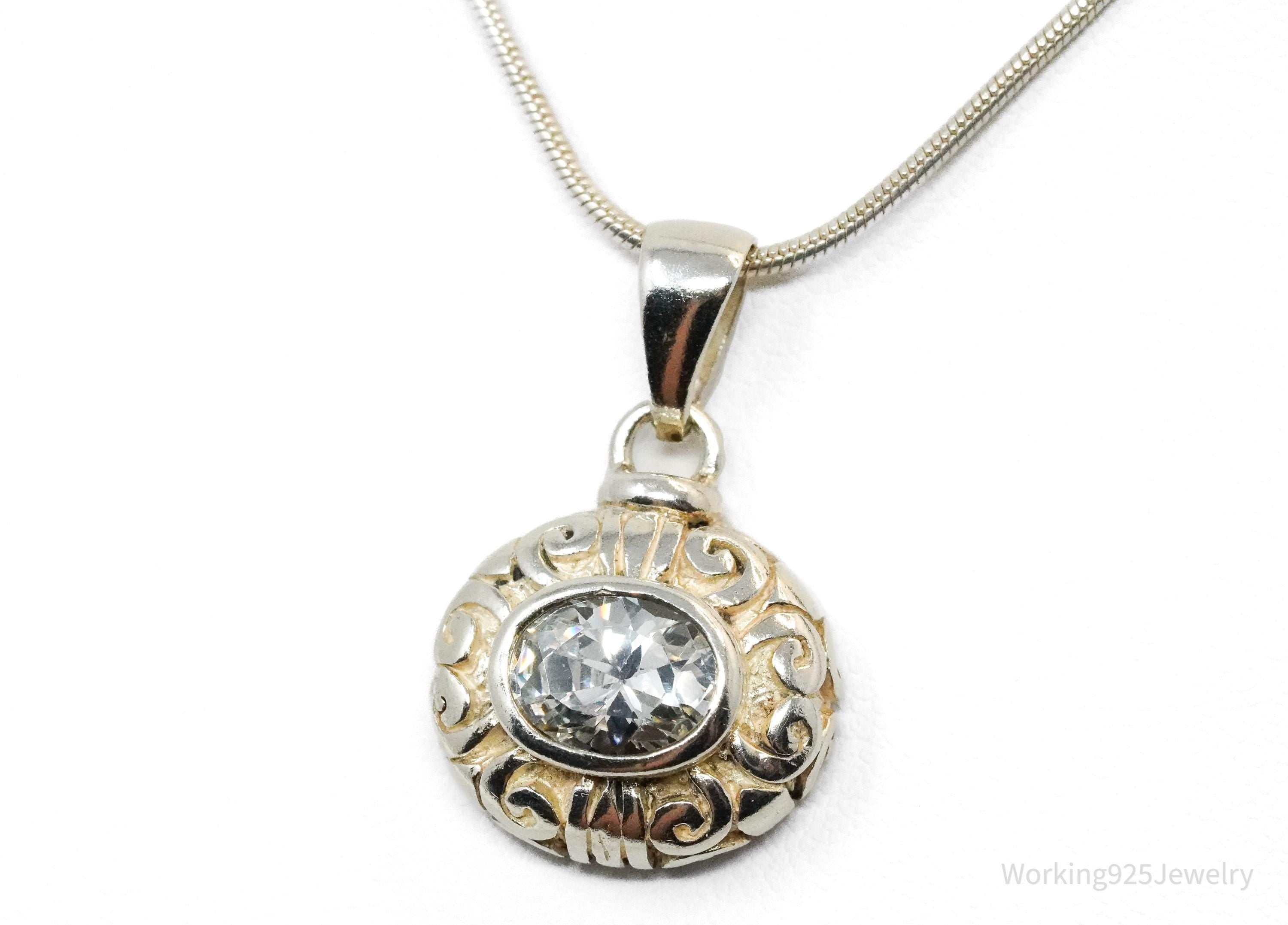 Vintage Cubic Zirconia Sterling Silver Necklace 18"