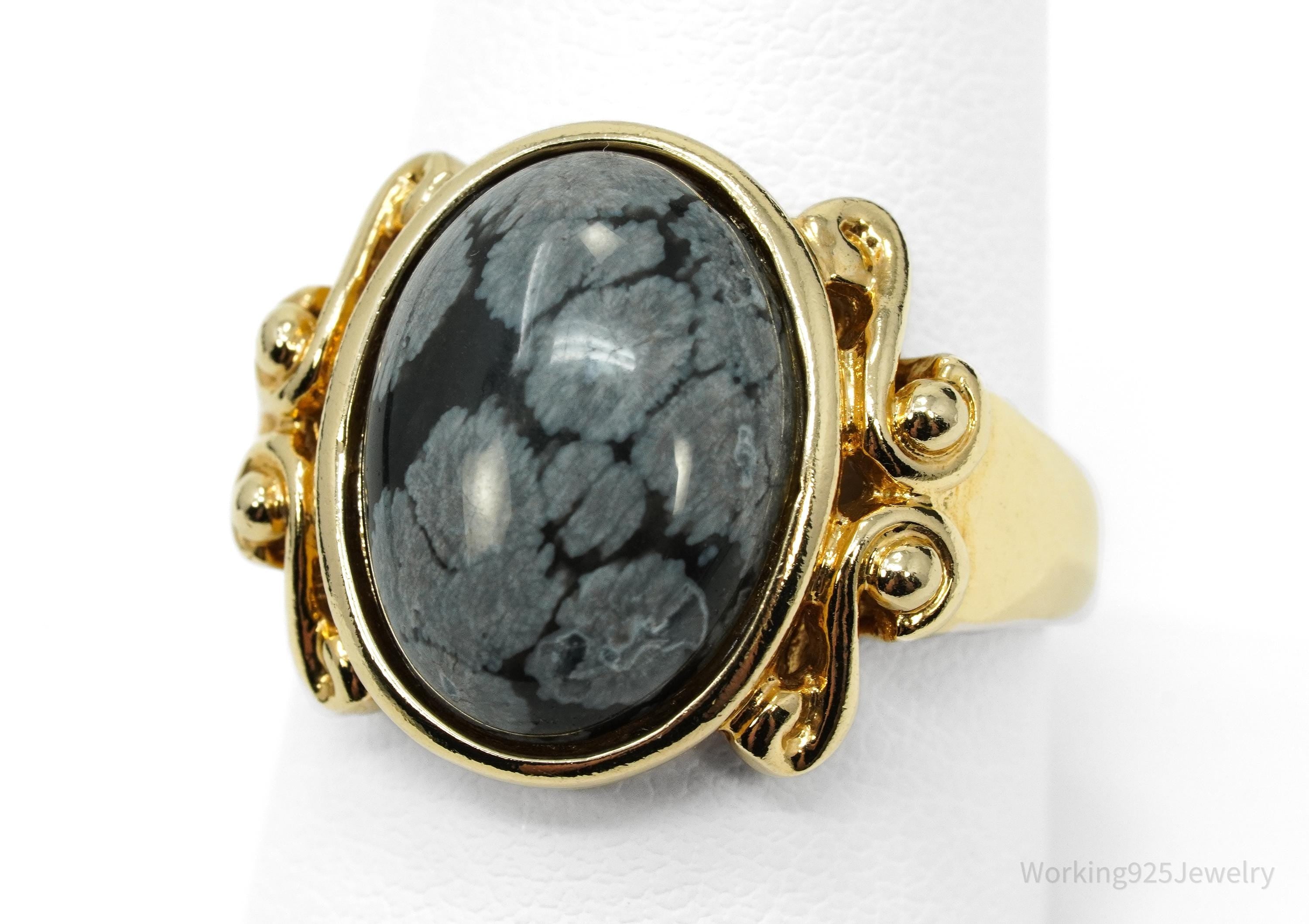 Designer Ross Simons Snowflake Obsidian Gold Over Sterling Silver Ring - SZ 9.75