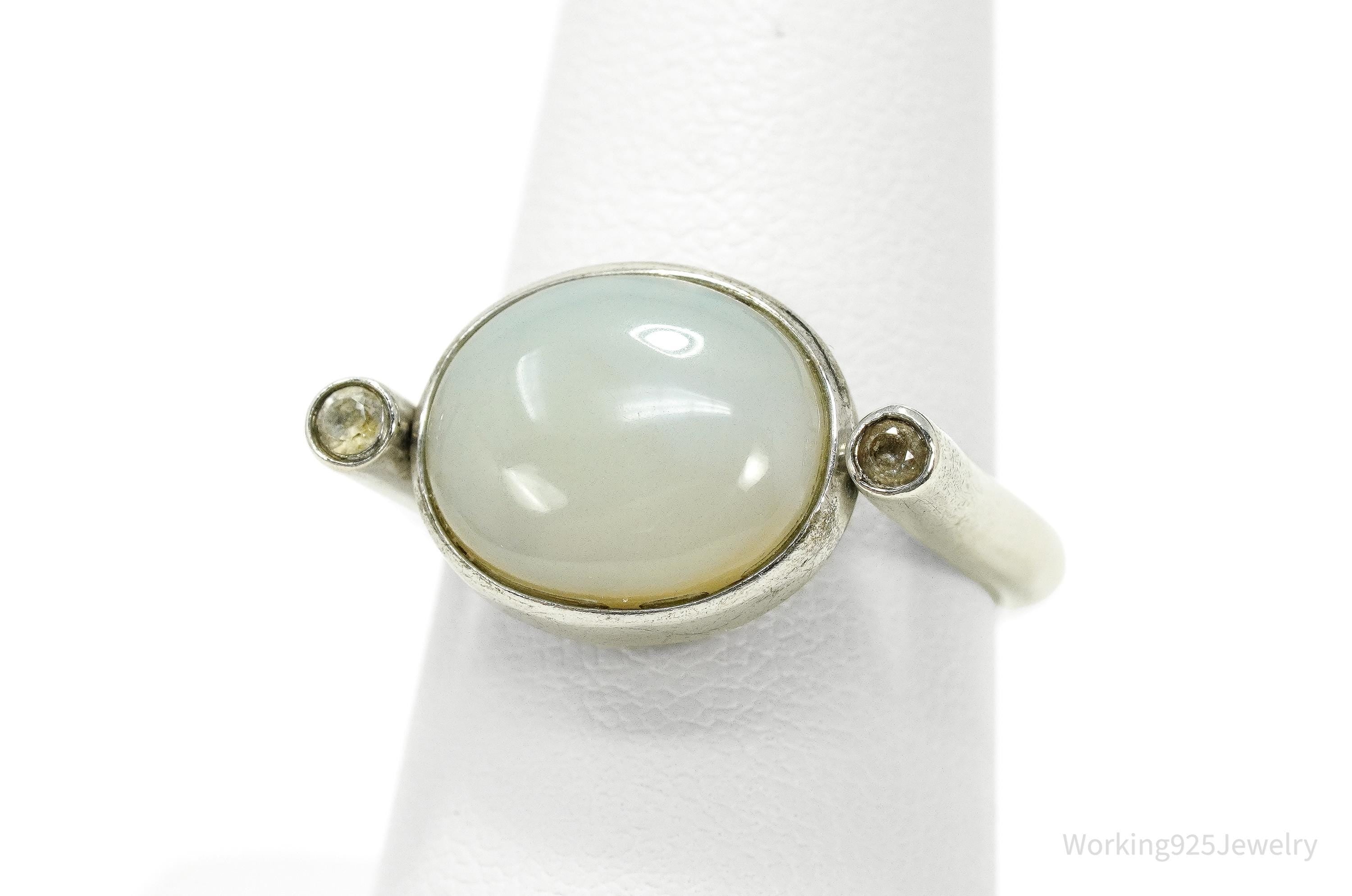 Vintage White Moonstone, Mother Of Pearl, & White Topaz Sterling Silver Ring - Size 8.25