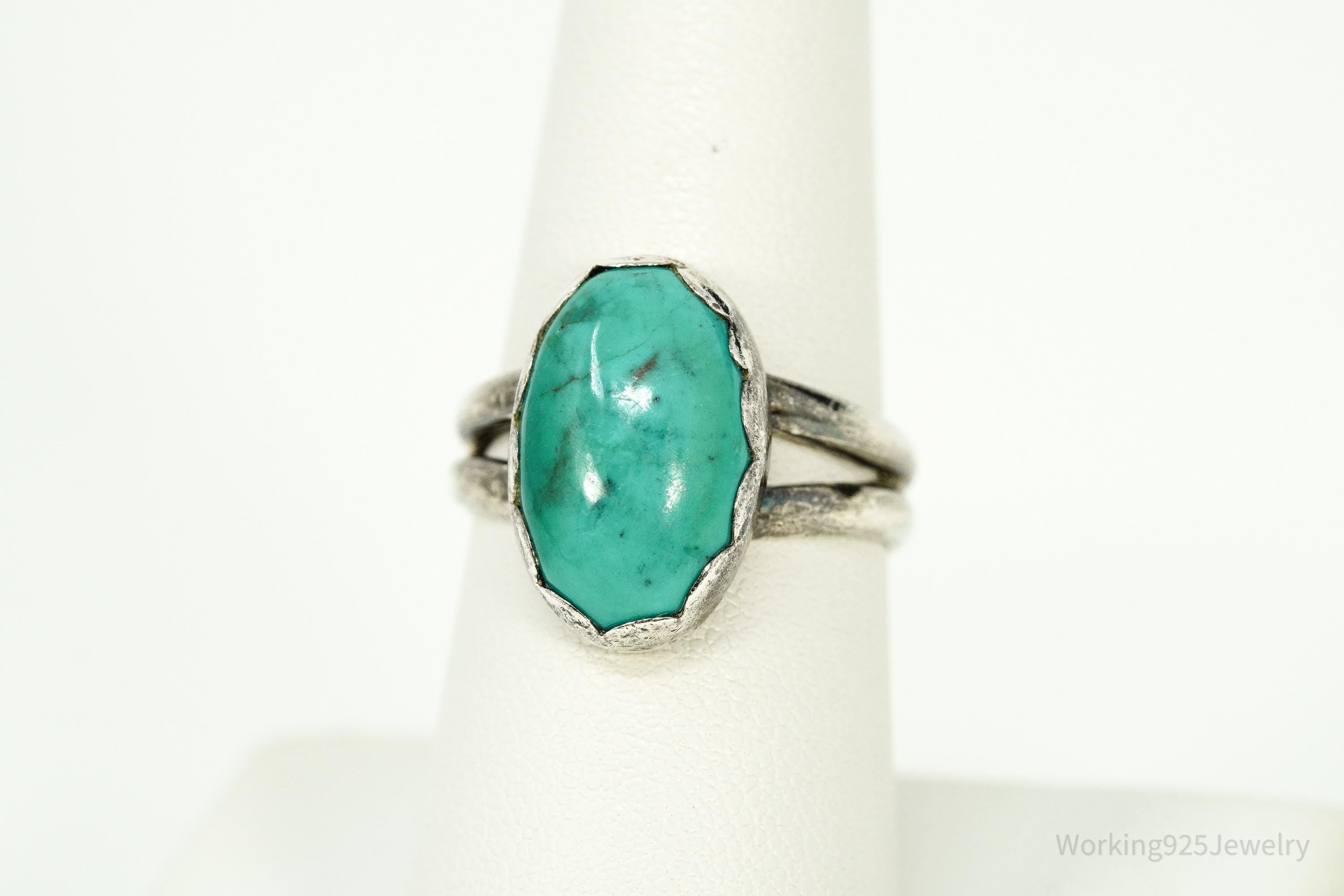 Vintage Native American Turquoise Sterling Silver Ring - Size 7.75