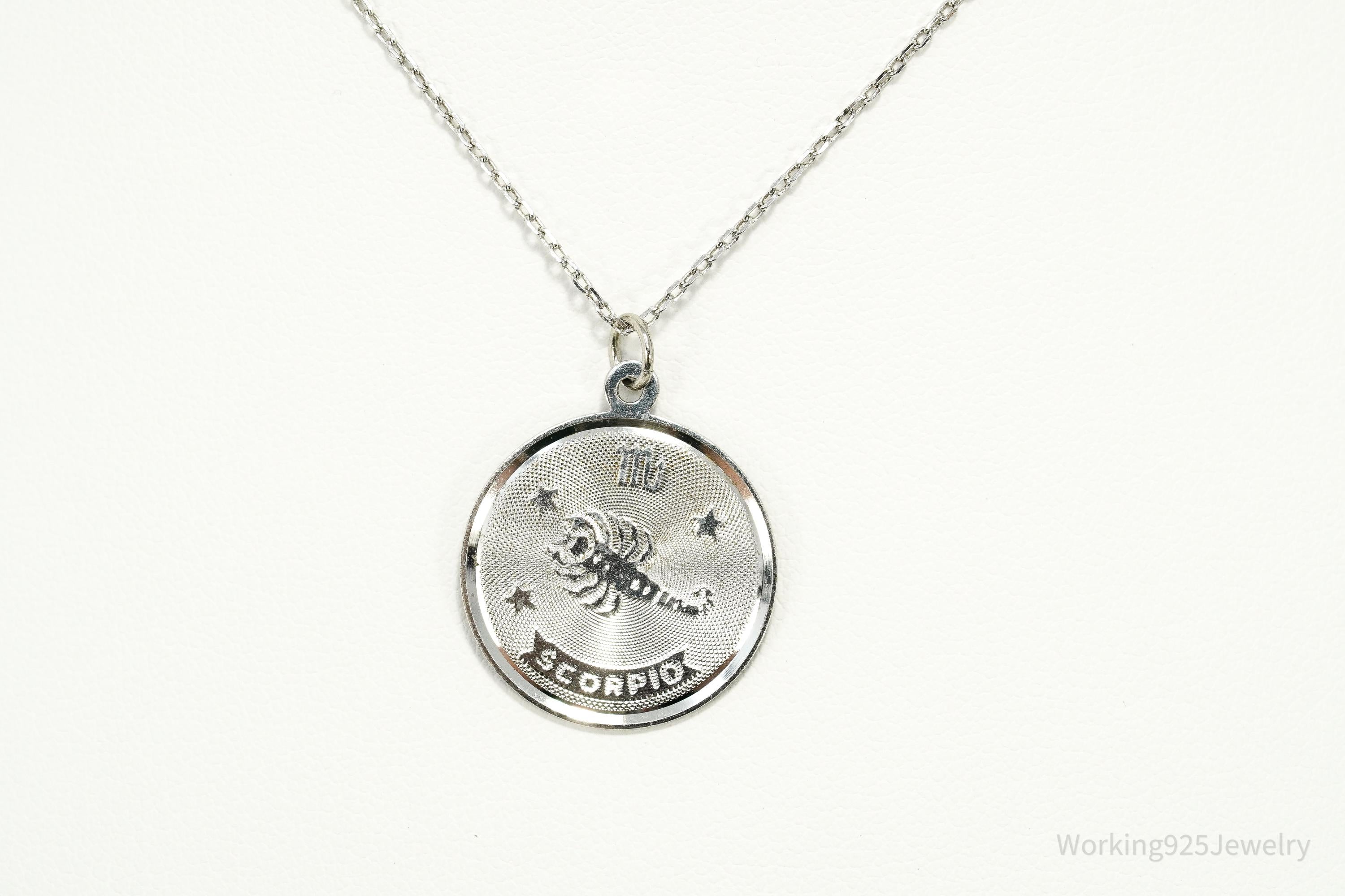 Vintage Scorpio Zodiac Sterling Silver Necklace 18"