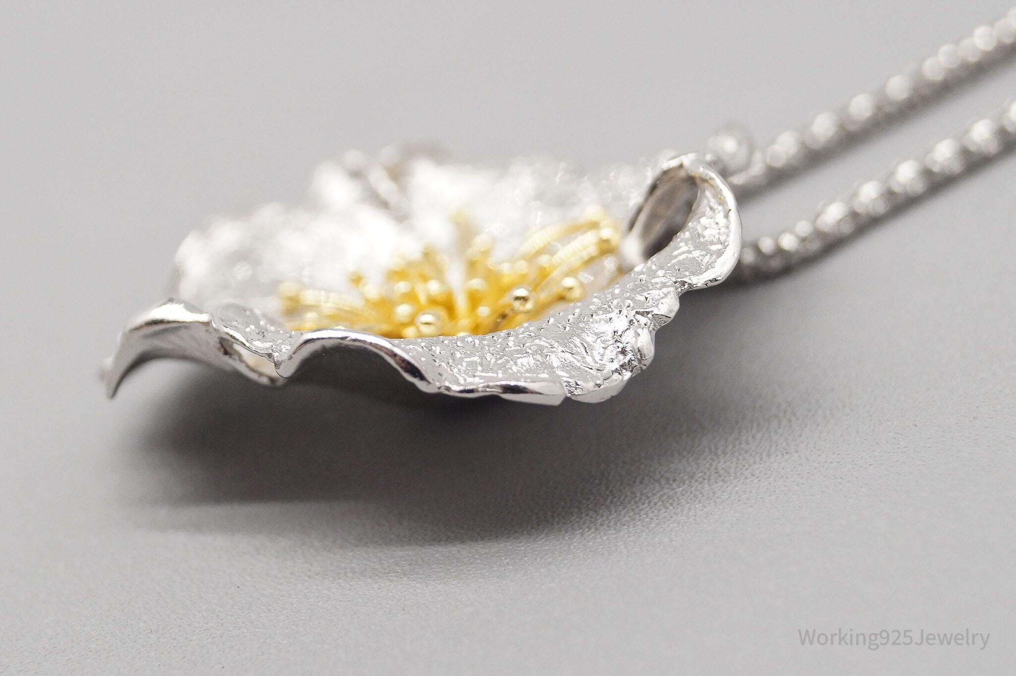 Vintage Italian JCM Gold Vermeil Sterling Silver Flower Necklace 18"