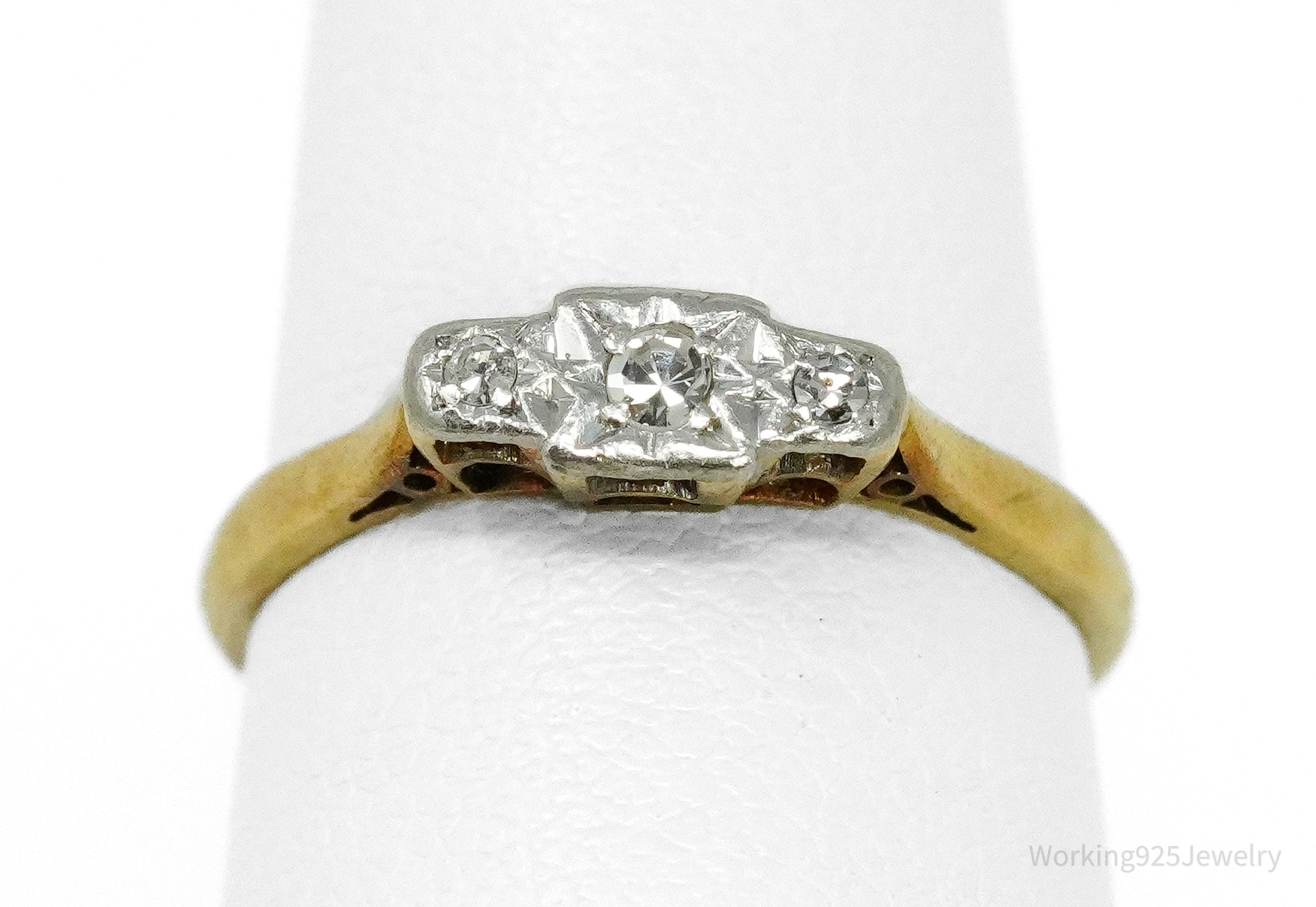 Platinum Topped 18K Yellow Gold & Single Cut Diamond Ring - Size 6