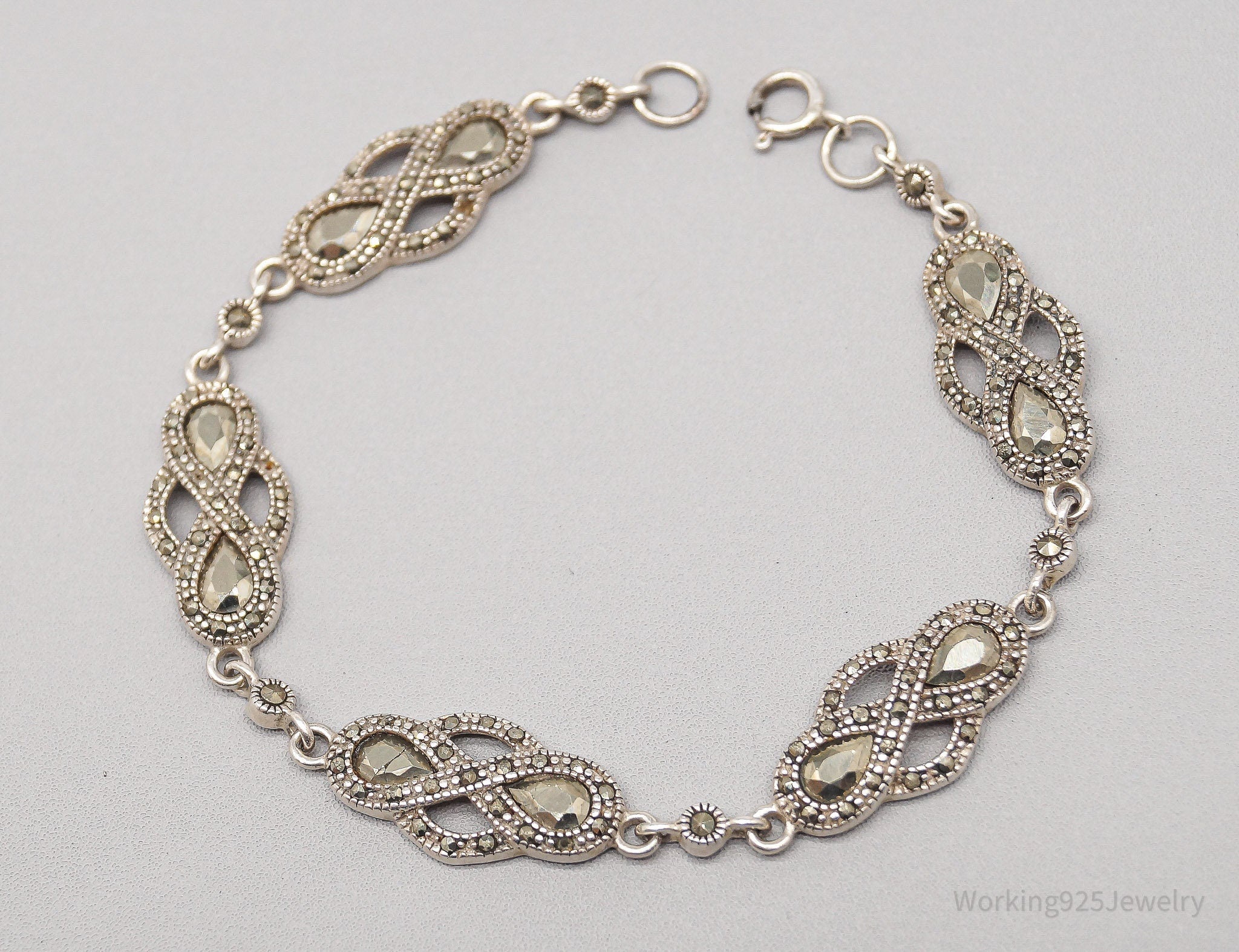 Vintage Marcasite Sterling Silver Bracelet 7 5/8"