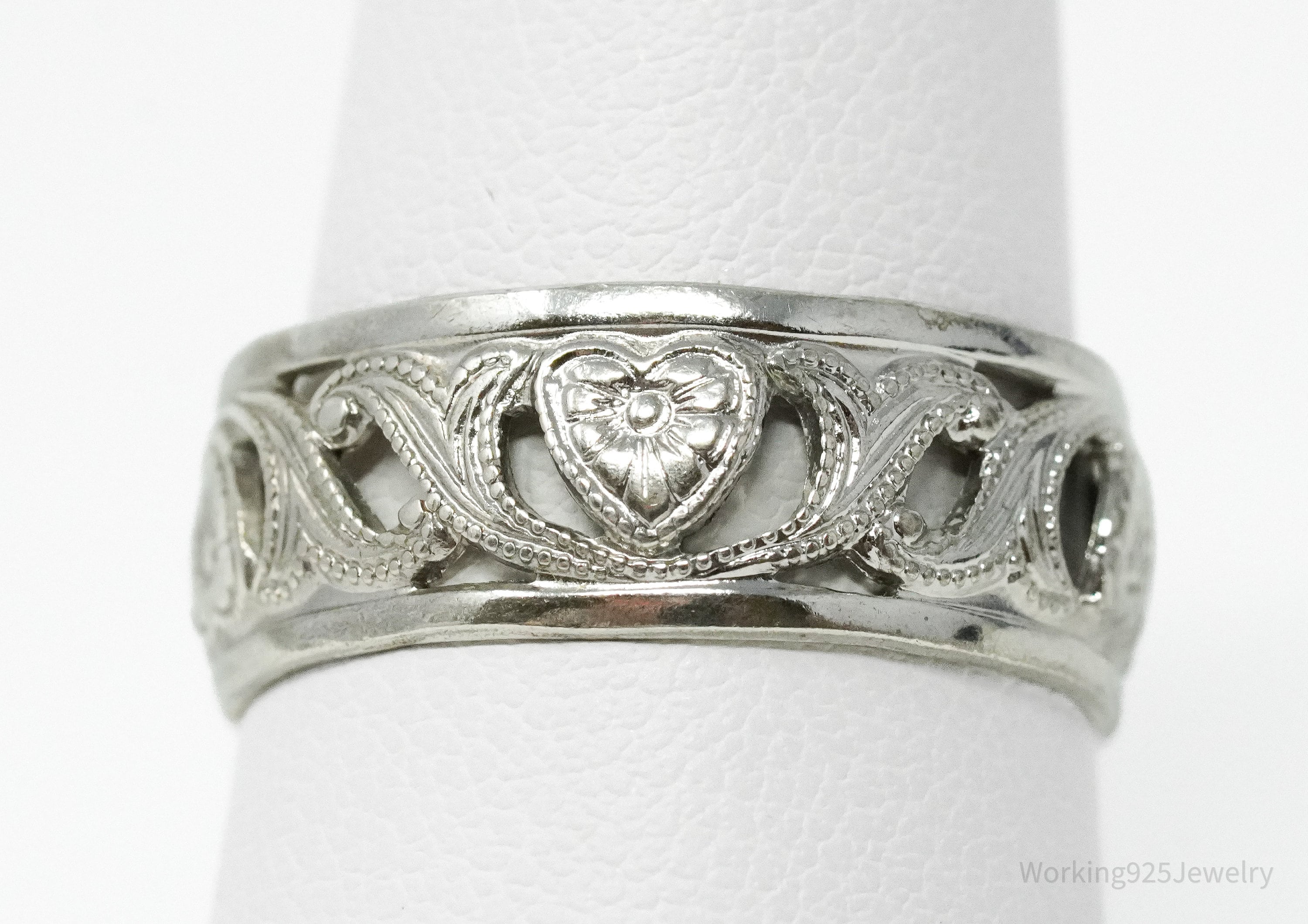 Antique Designer Uncas MFG Co Ornate Sterling Silver Band Ring - Size 8.25