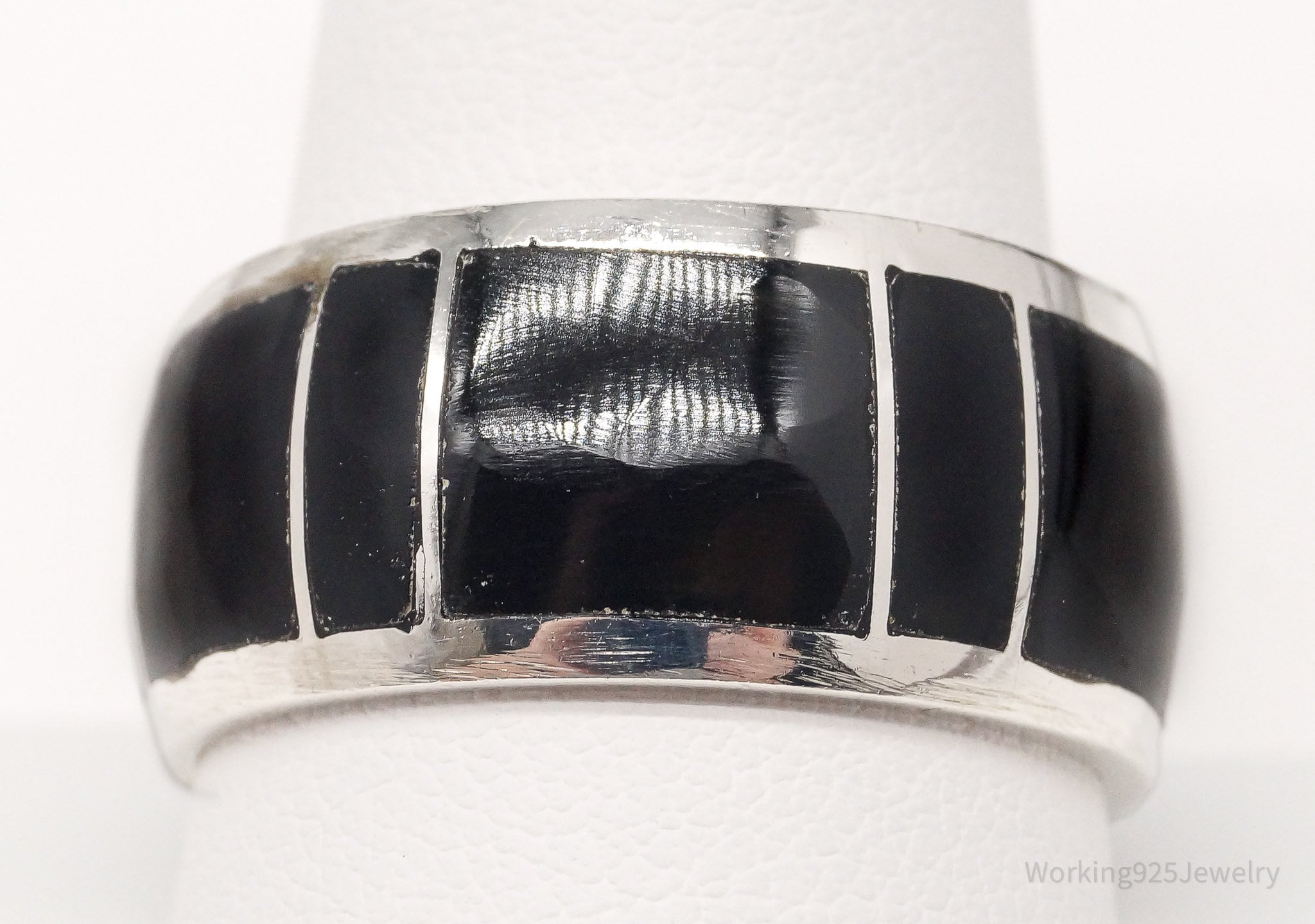 Vintage Mexico Escorcia Black Onyx Inlay Sterling Silver Ring - Size 11