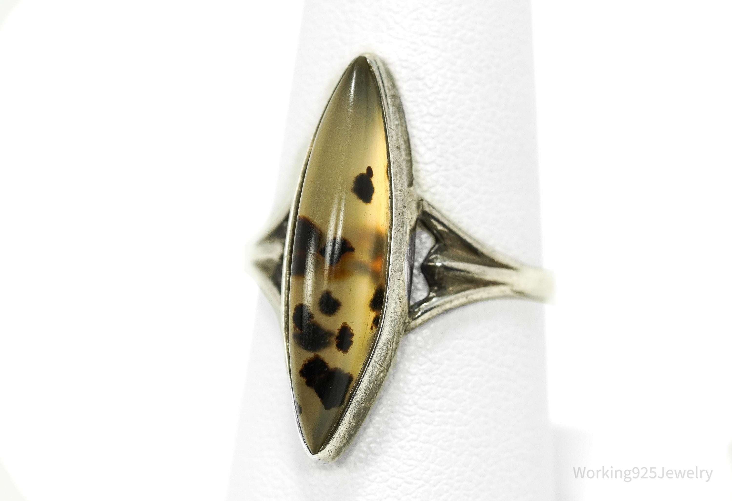 Antique Agate Silver Ring Size 7.75