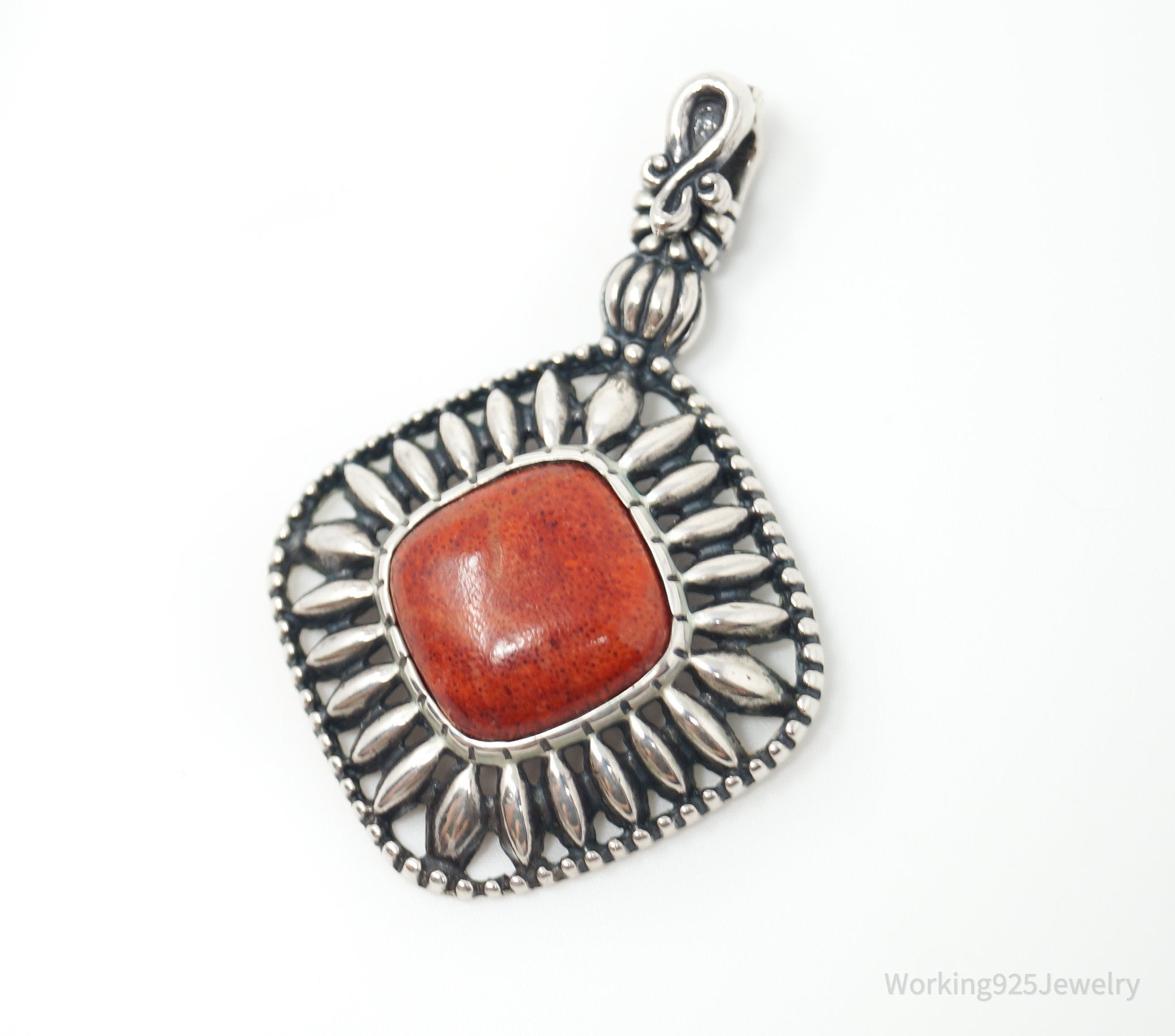 Vtg Carolyn Pollack Relios Raw Coral Flower Sterling Silver Necklace Pendant