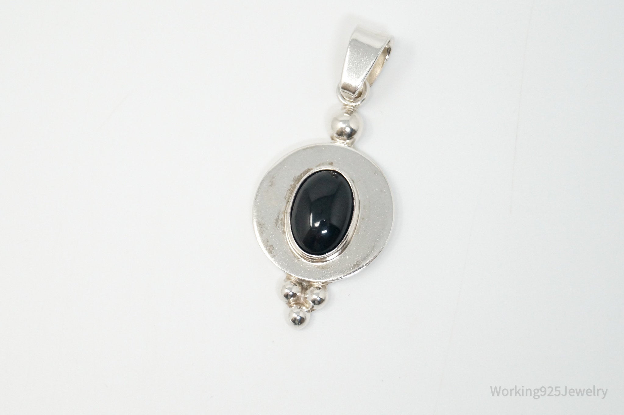 Vintage Mexico CII Black Onyx Sterling Silver Dangle Necklace Pendant
